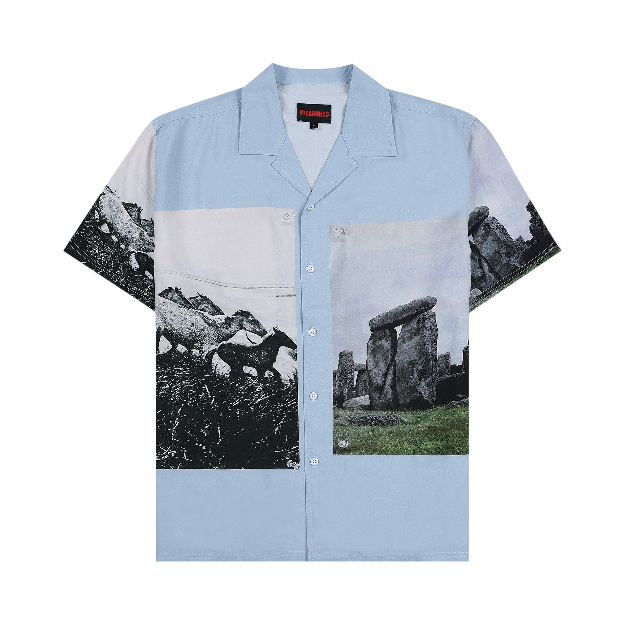 Pre-owned Pleasures Stone Horse Button Down Shirt 'blue' | Men's Size L