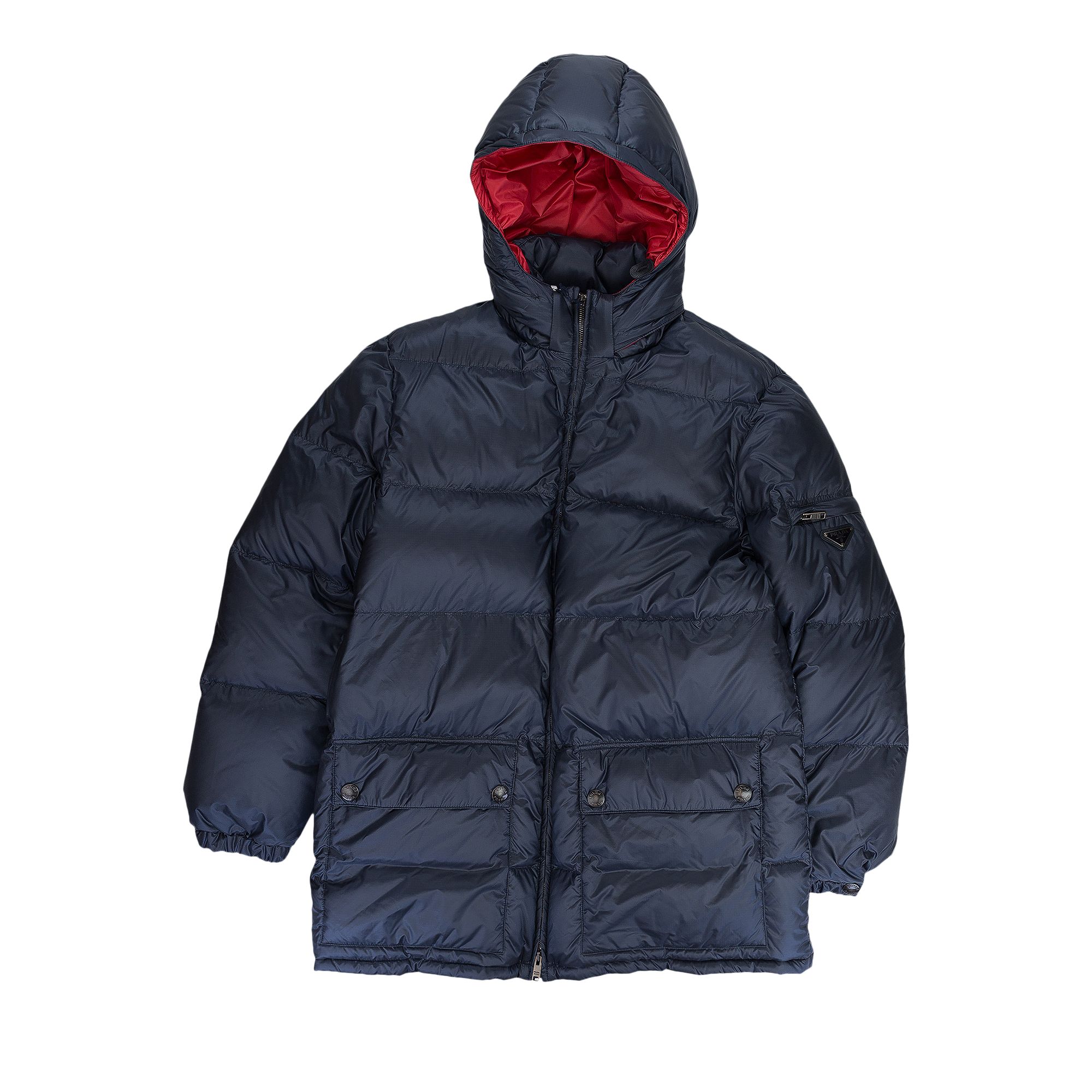 Pre-owned Prada Logo Puffer Coat 'navy/red' | Blue | Women's Size 48