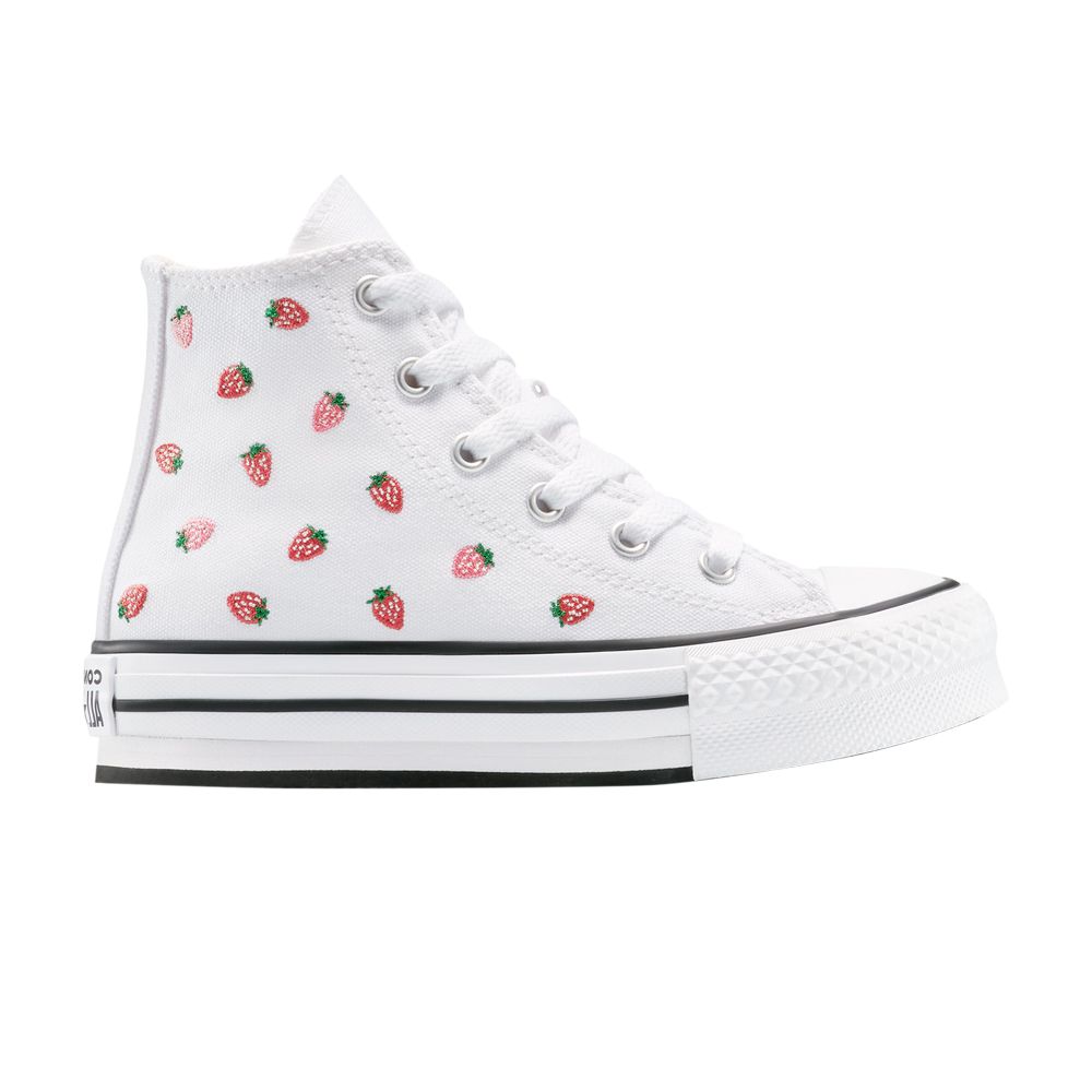 Pre-owned Converse Chuck Taylor All Star Eva Lift Platform High Ps 'embroidered Strawberries' | White | Kid's