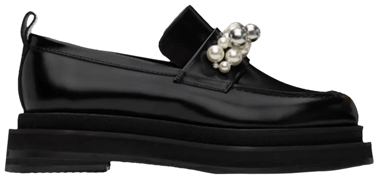 Simone Rocha Beaded Bell Charm Heart Toe Platform Loafer Black