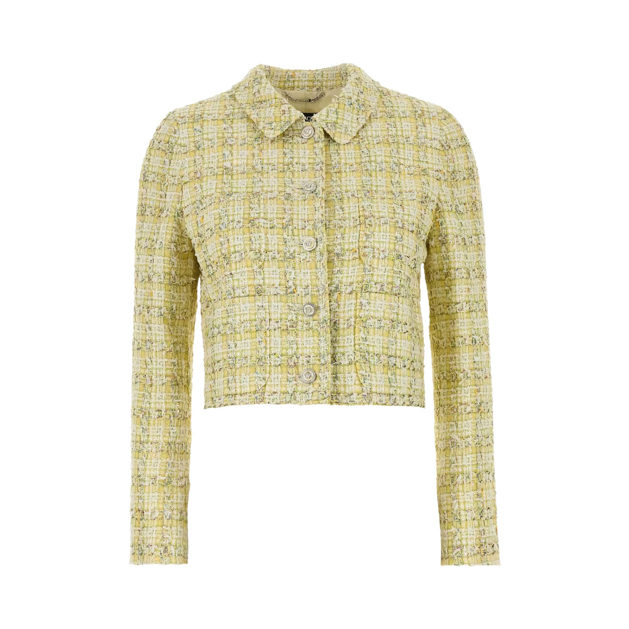 Pre-owned Versace Mix Fancy Tweed Informal Jacket 'peridot/white' | Tan | Women's Size 40