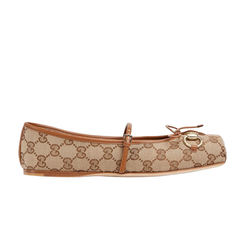 Pre-owned Gucci Wmns Horsebit Ballet 'gg Canvas - Beige Dark Brown' | Tan | Women's Size 2