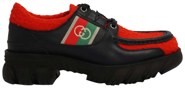 Gucci Lace Up Derby Interlocking G   Red Black