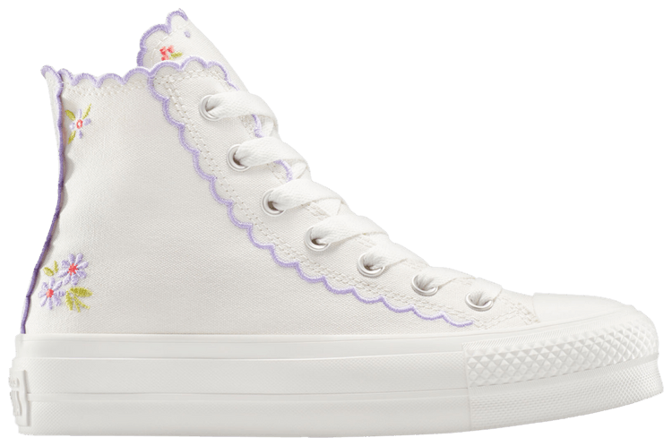 Converse Wmns Chuck Taylor All Star Lift Platform High Scalloped Edges Embroidered Flowers