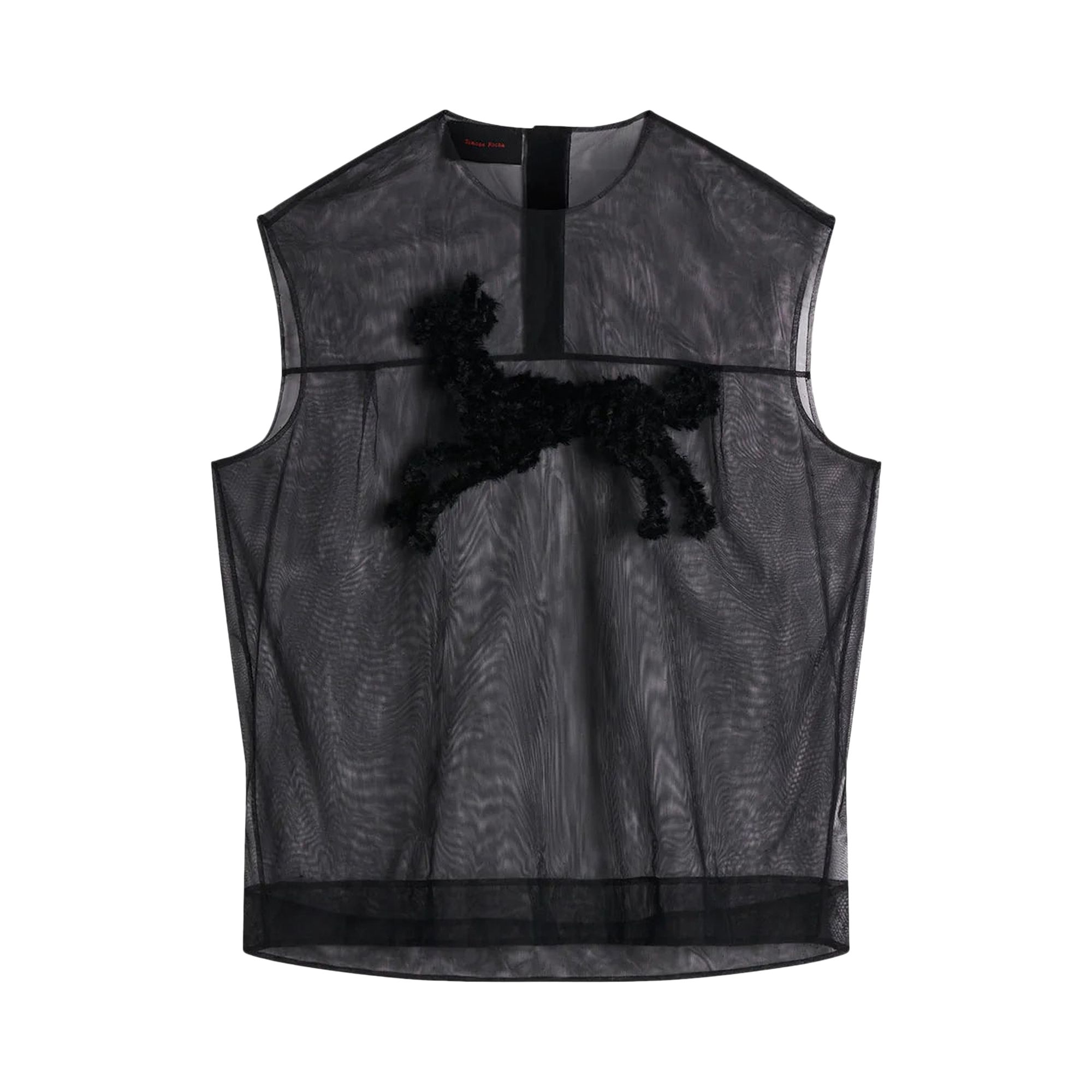 Pre-owned Simone Rocha Sheer Boxy Tank Top With Creature Embroidery 'black' | Women's Size L