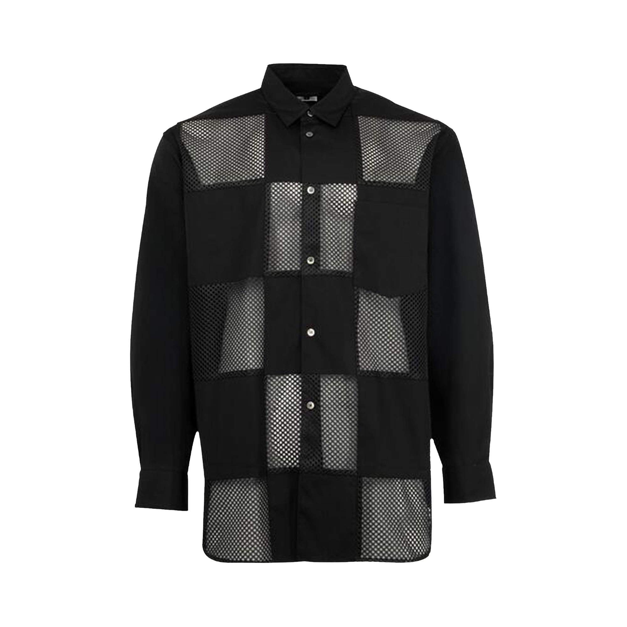 Pre-owned Comme Des Garçons Homme Deux Comme Des Garçons Homme Plus Mesh Check Long-sleeve Shirt 'black' | Men's Size L