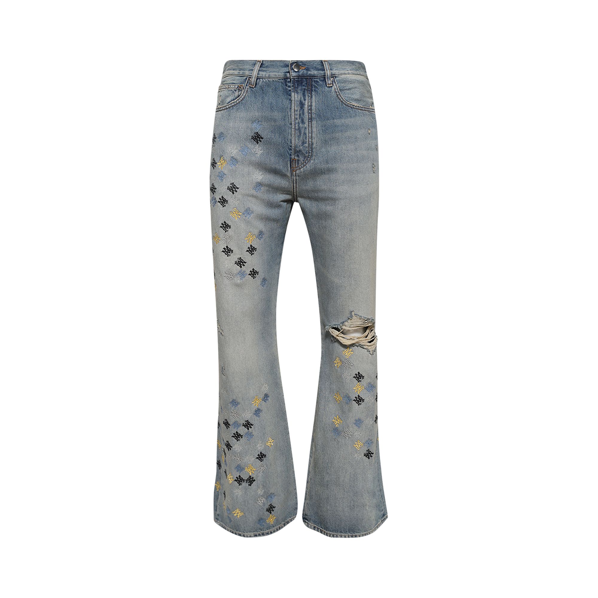 Pre-owned Amiri Ma Quad Embroidered Flare Jeans 'antique Indigo' | Blue | Men's Size 31