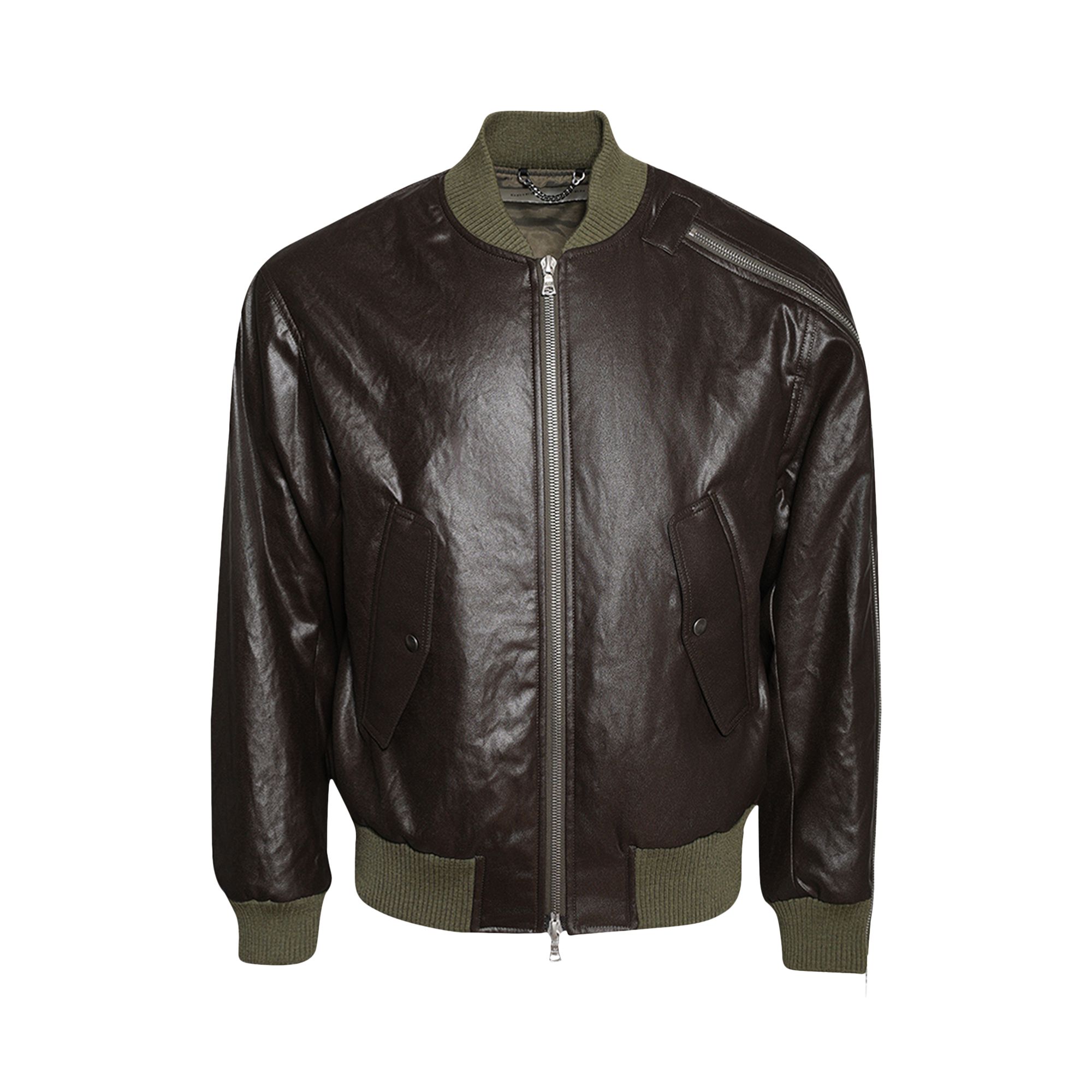 Pre-owned Dries Van Noten Faux-leather Bomber Jacket 'khaki' | Brown | Men's Size M