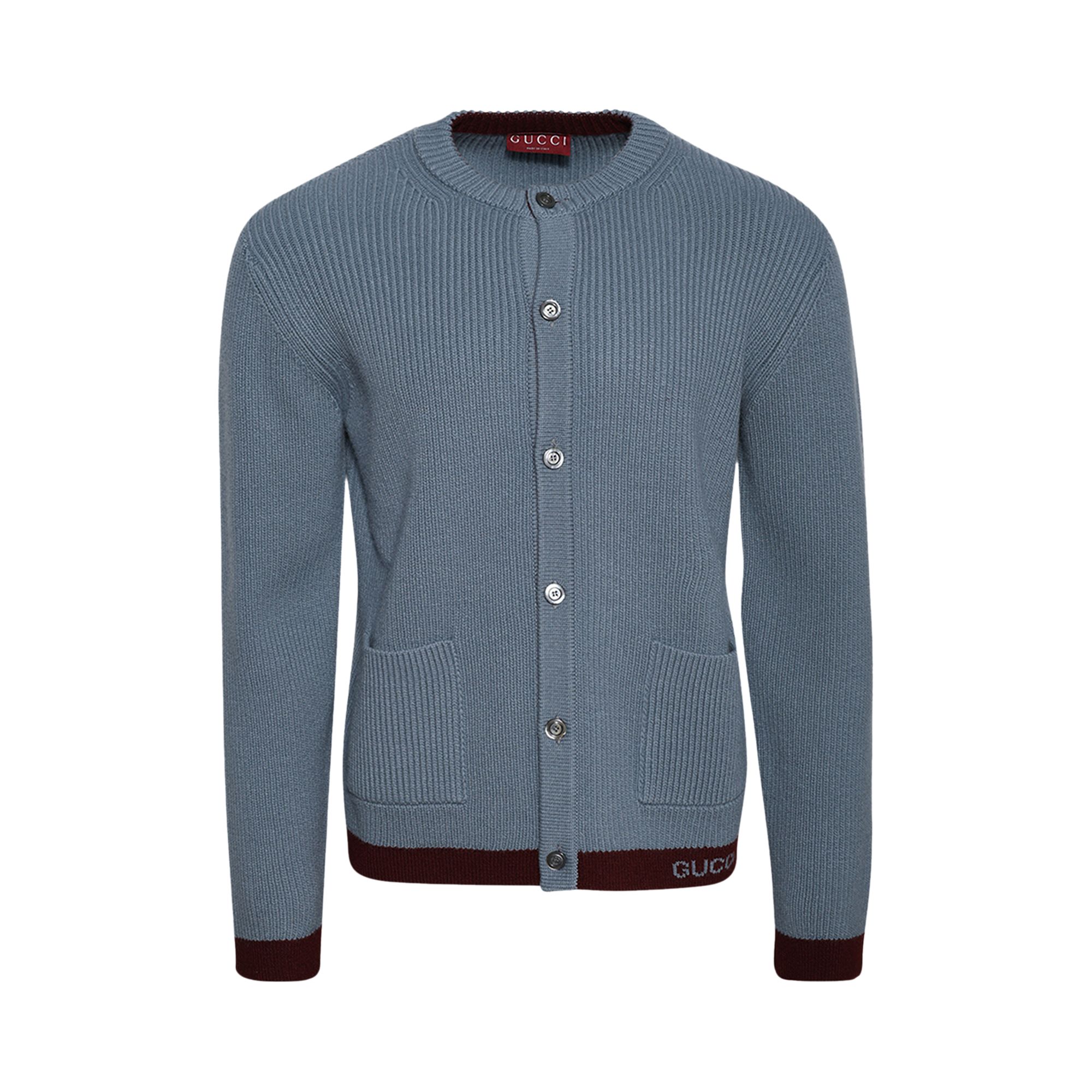 Pre-owned Gucci Intarsia Wool Cardigan 'periwinkle' | Blue | Men's Size L
