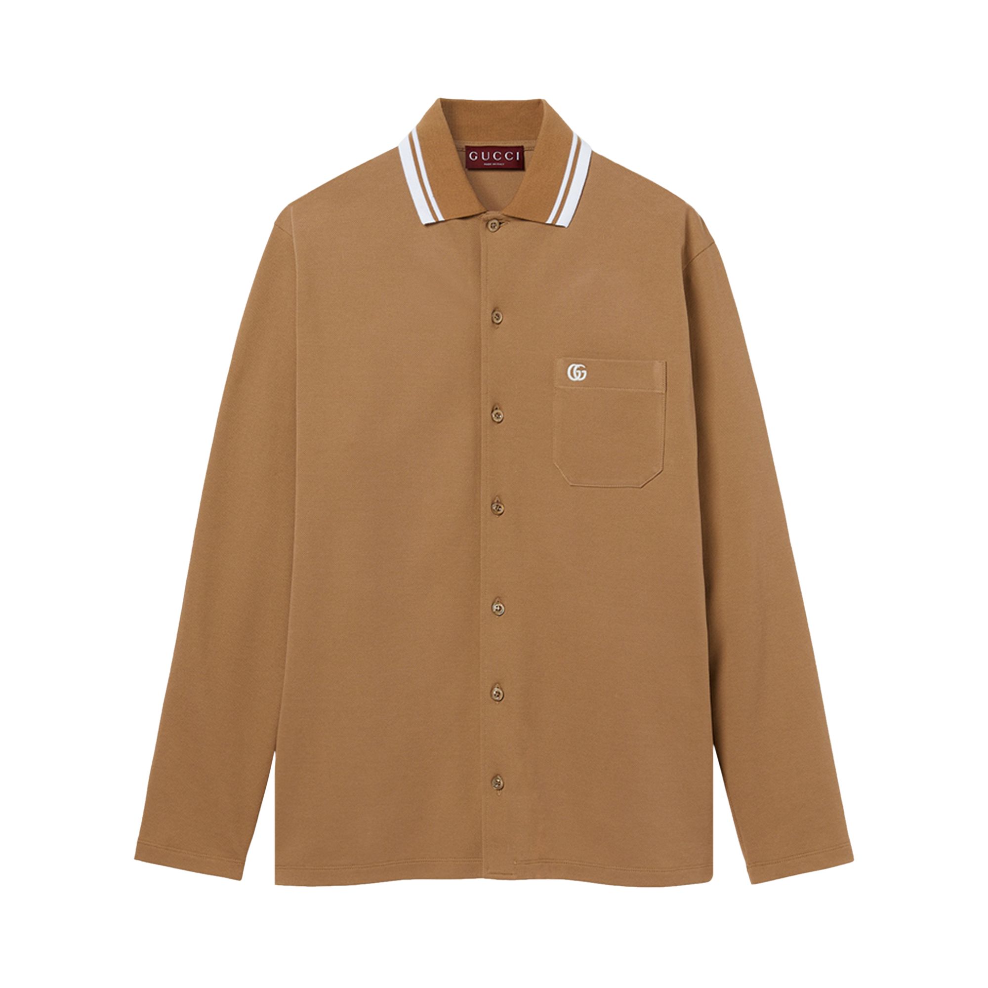 Pre-owned Gucci Long-sleeve Polo 'teak' | Brown | Men's Size L