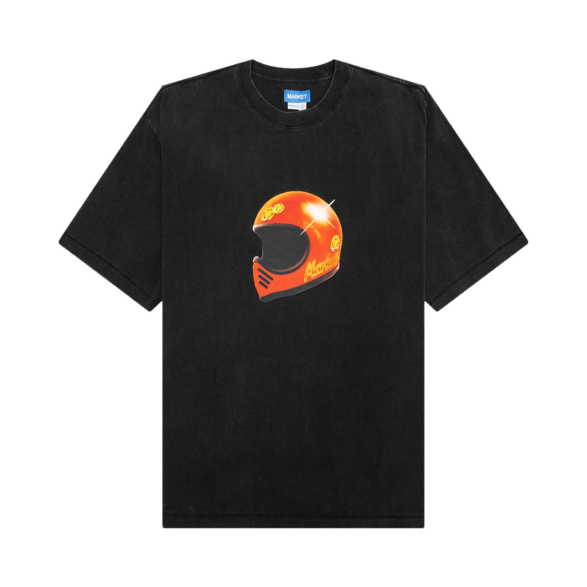 Pre-owned Market Smiley Full Face T-shirt 'washed Black' | Men's Size Xxl