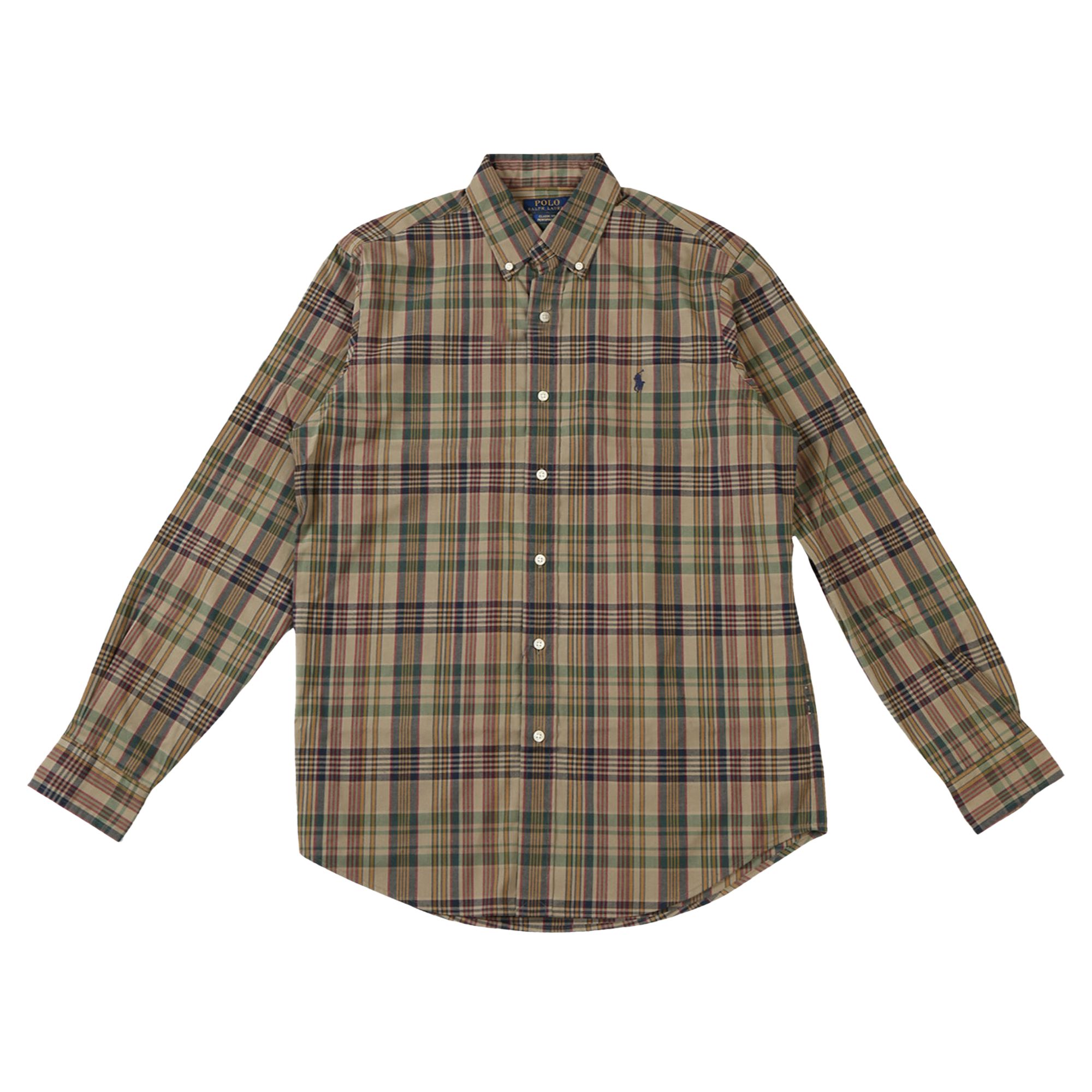 Pre-owned Polo Ralph Lauren Long-sleeve Performance Madras Sport Shirt 'khaki/navy' | Blue | Men's Size Xl