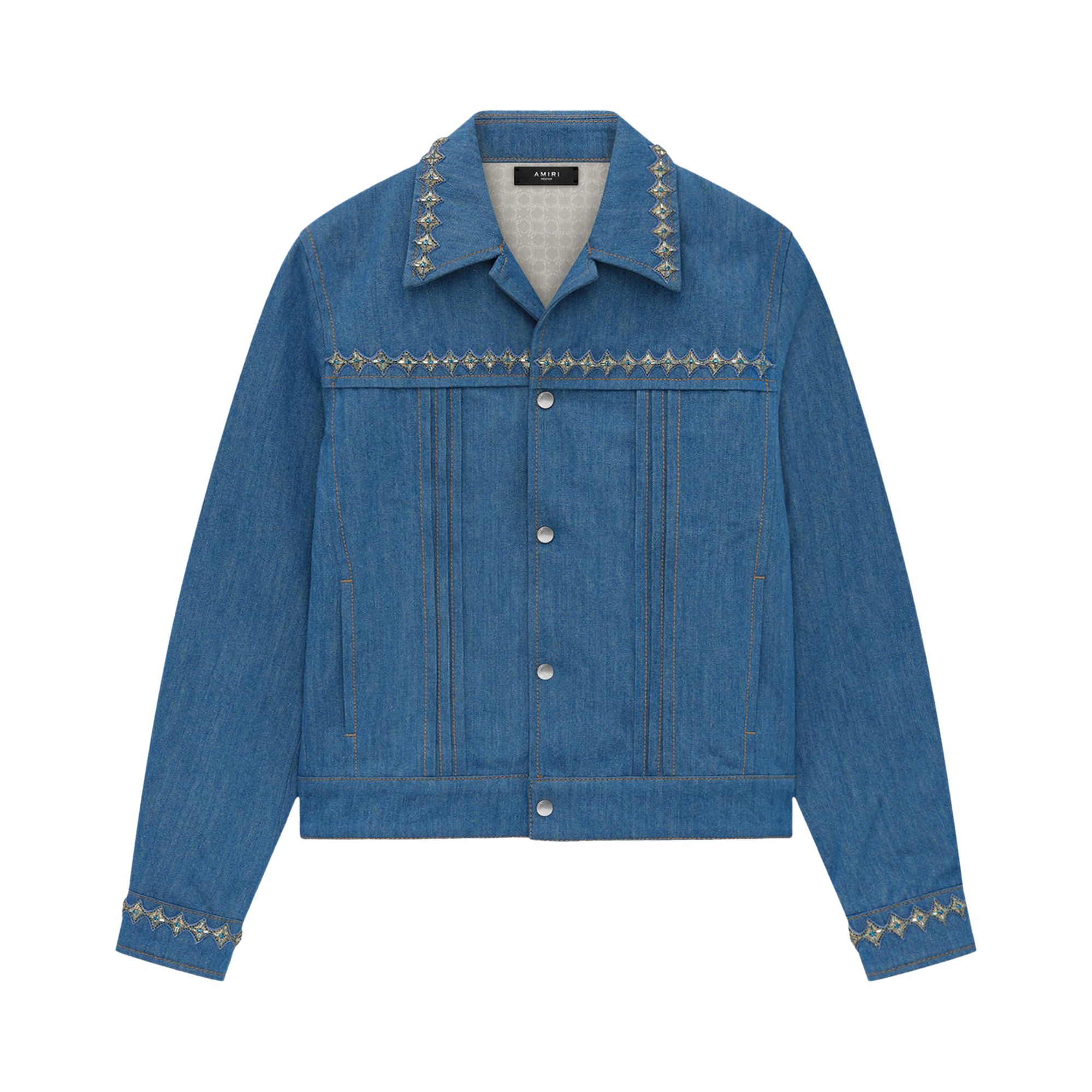 Pre-owned Amiri Crystal Pleated Cadet Jacket 'retro Indigo' | Blue | Men's Size L