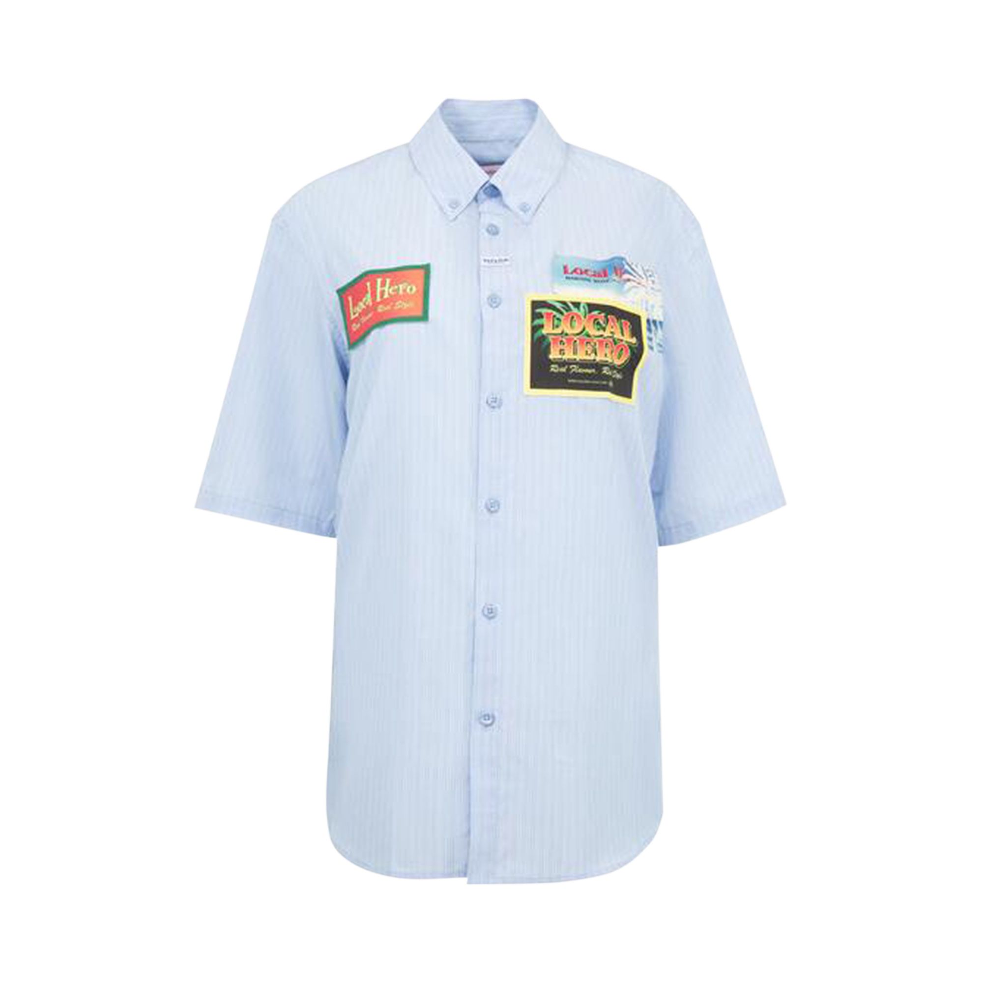Pre-owned Martine Rose Short-sleeve Casual Shirt 'blue/white Stripe' | Men's Size S