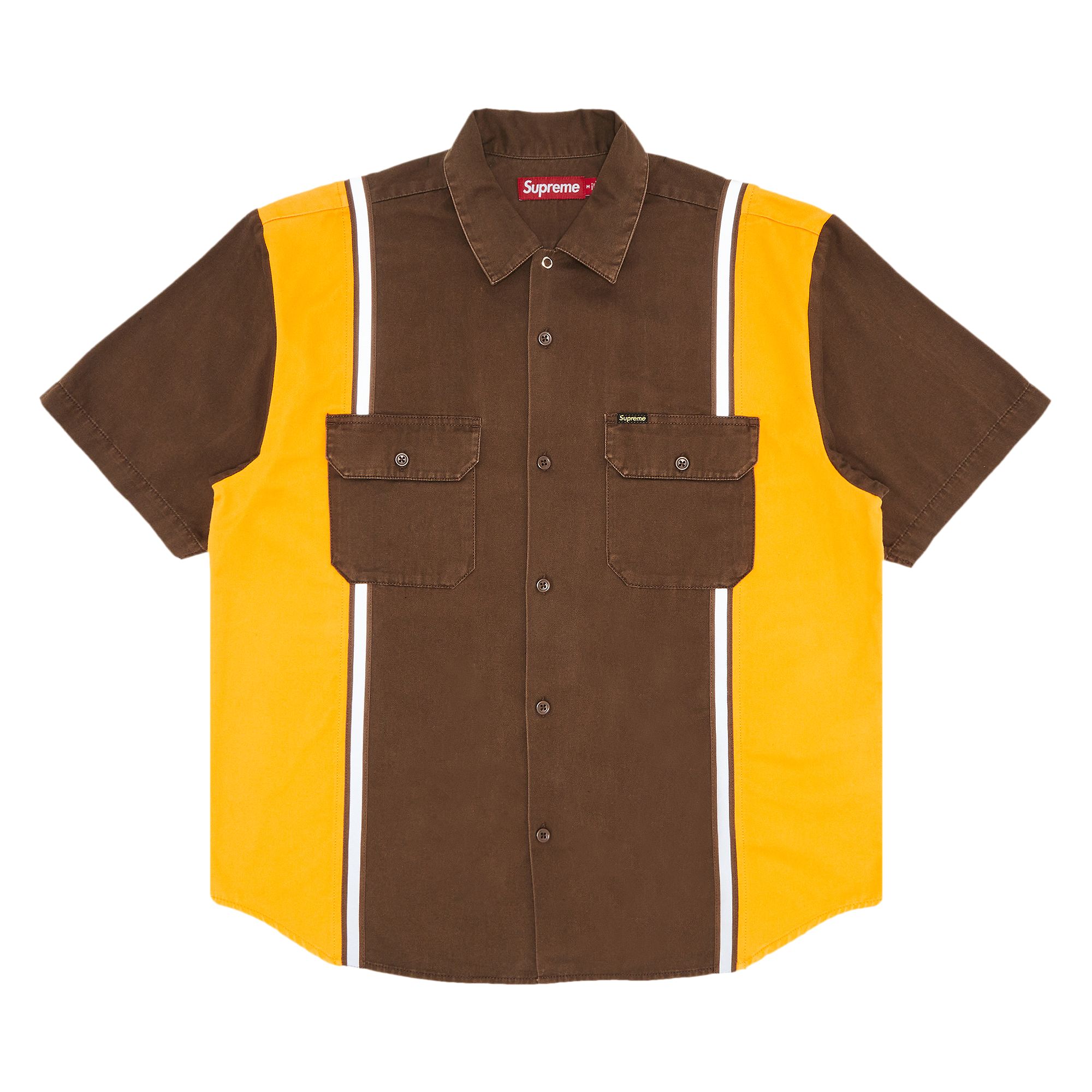 Pre-owned Supreme Reflective Stripe Short-sleeve Work Shirt 'brown' | Men's Size M