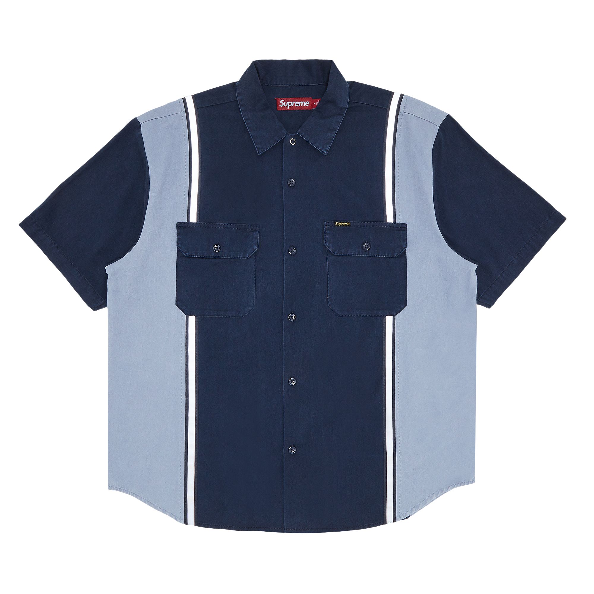 Pre-owned Supreme Reflective Stripe Short-sleeve Work Shirt 'navy' | Blue | Men's Size Xxl