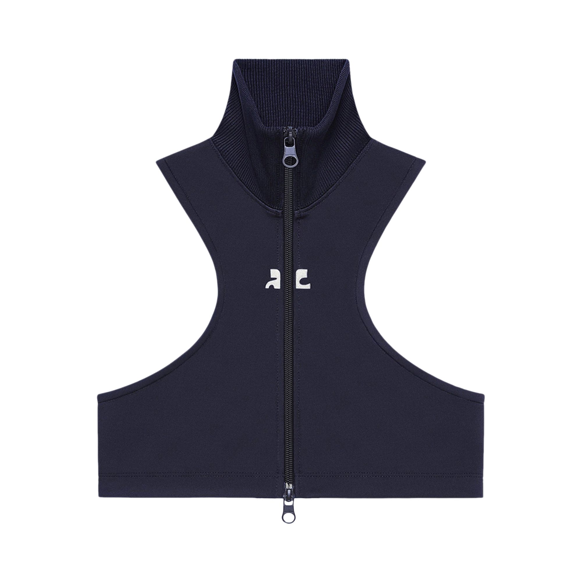 Pre-owned Courrèges Scuba Tracksuit Interlock Cropped Jacket 'navy' | Blue | Women's Size M