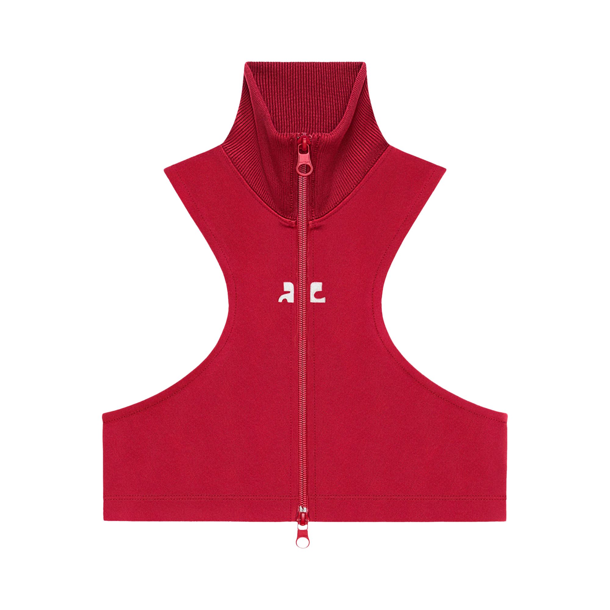 Pre-owned Courrèges Scuba Tracksuit Interlock Cropped Jacket 'ruby' | Red | Women's Size Xs