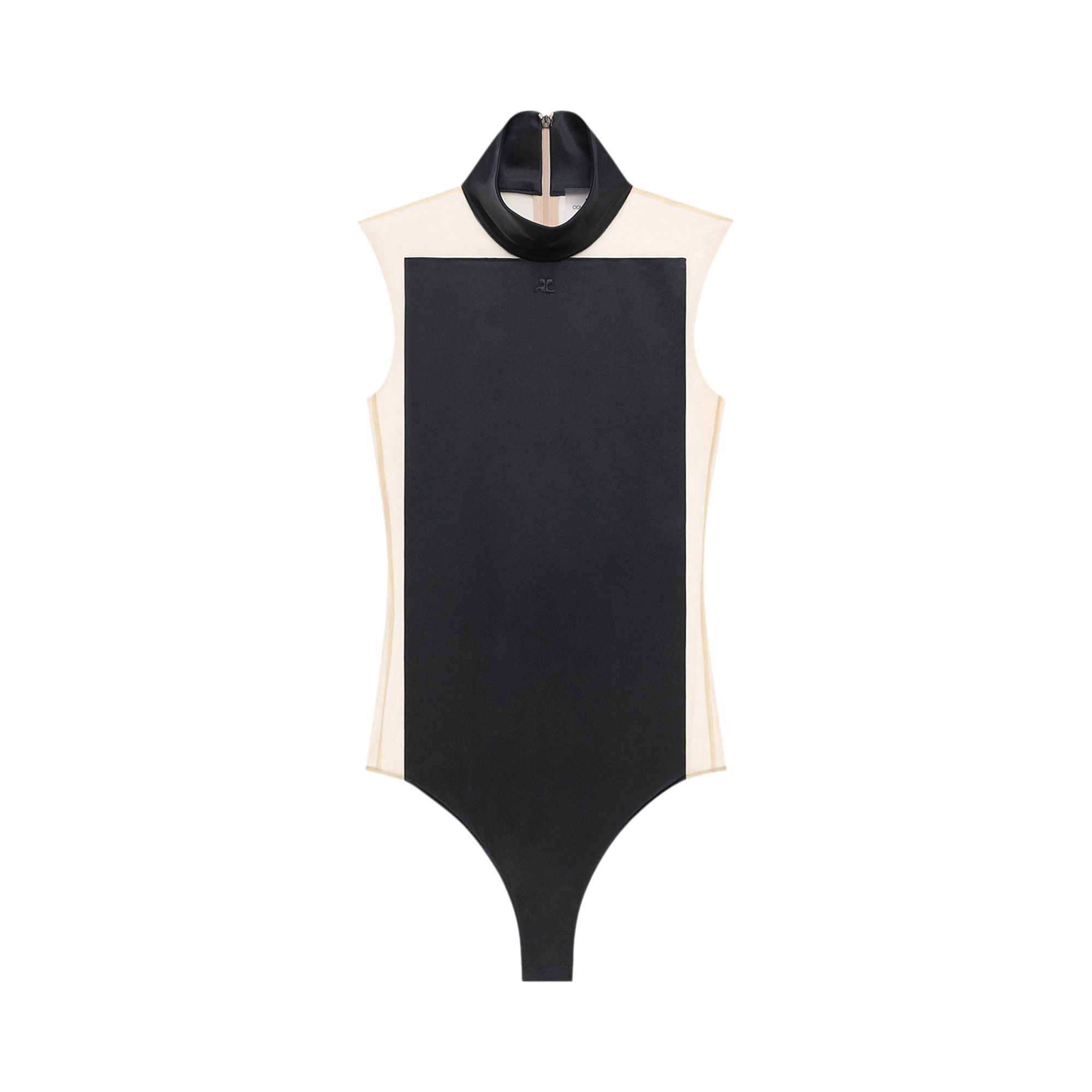 Pre-owned Courrèges Illusion Mockneck Satin Bodysuit 'sand/black' | Tan | Women's Size M