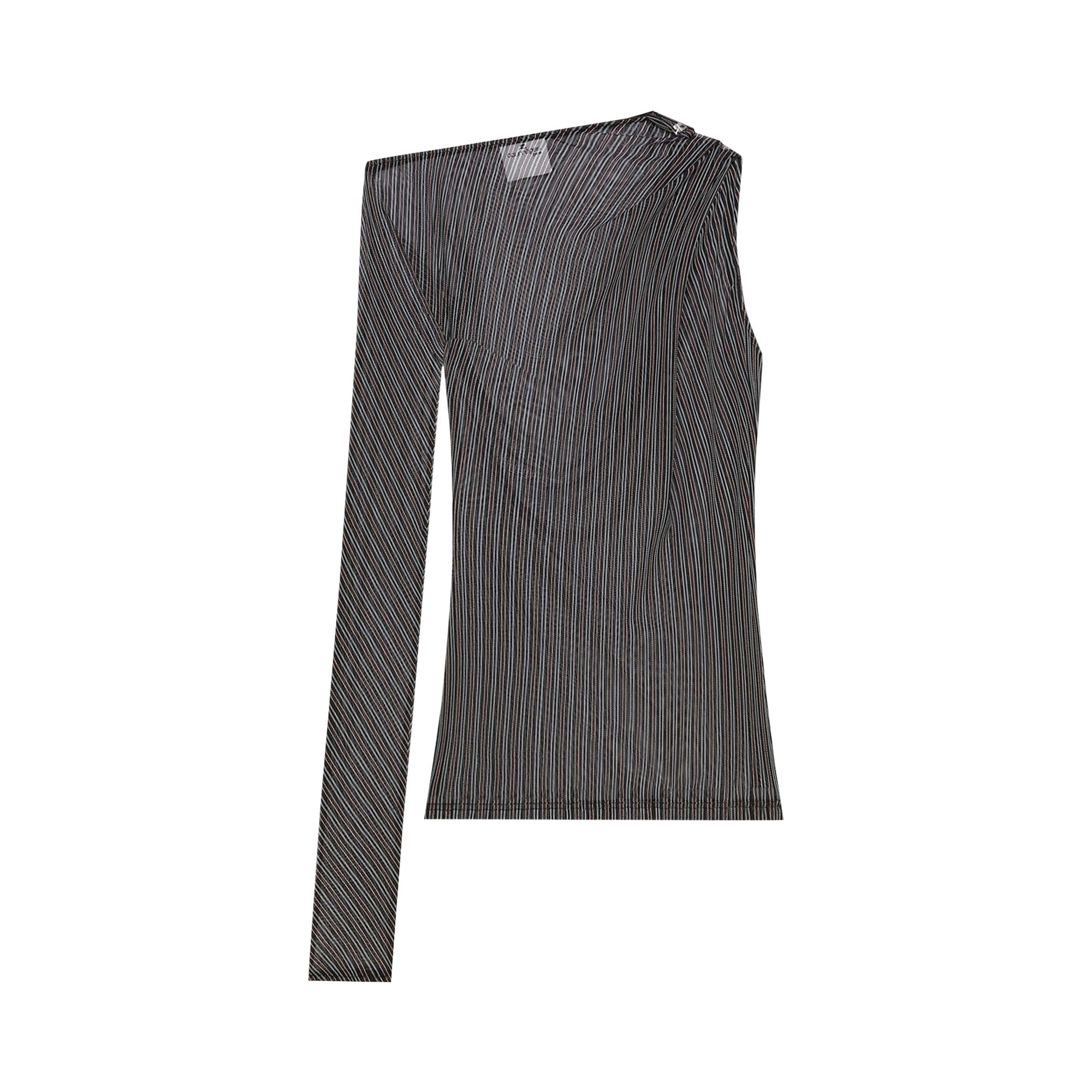 Pre-owned Courrèges One Shoulder Striped Mesh Top 'black/ruby' | Women's Size 34