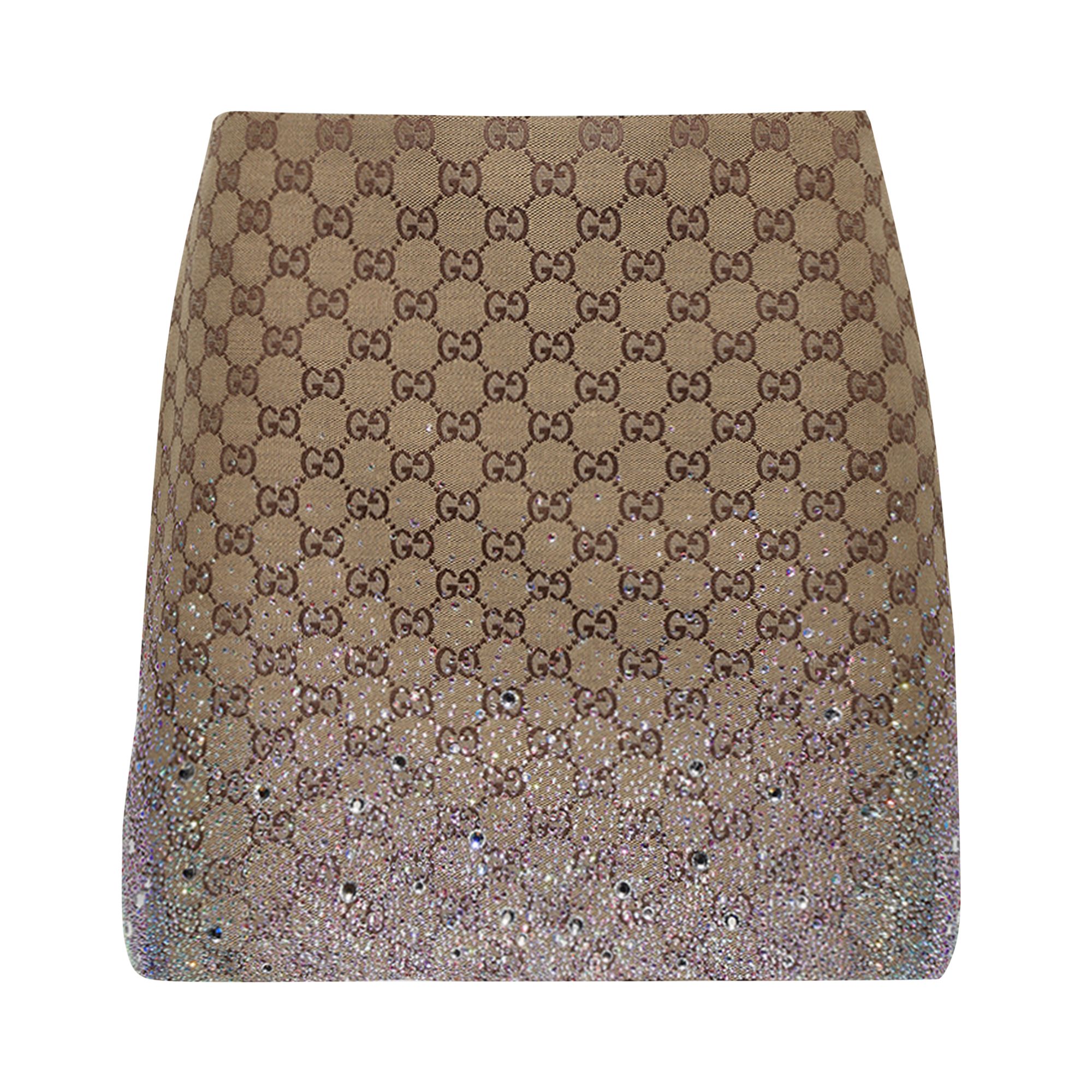 Pre-owned Gucci Crystals Embroidered Gg Canvas Mini Skirt 'dark Brown' | Women's Size 38