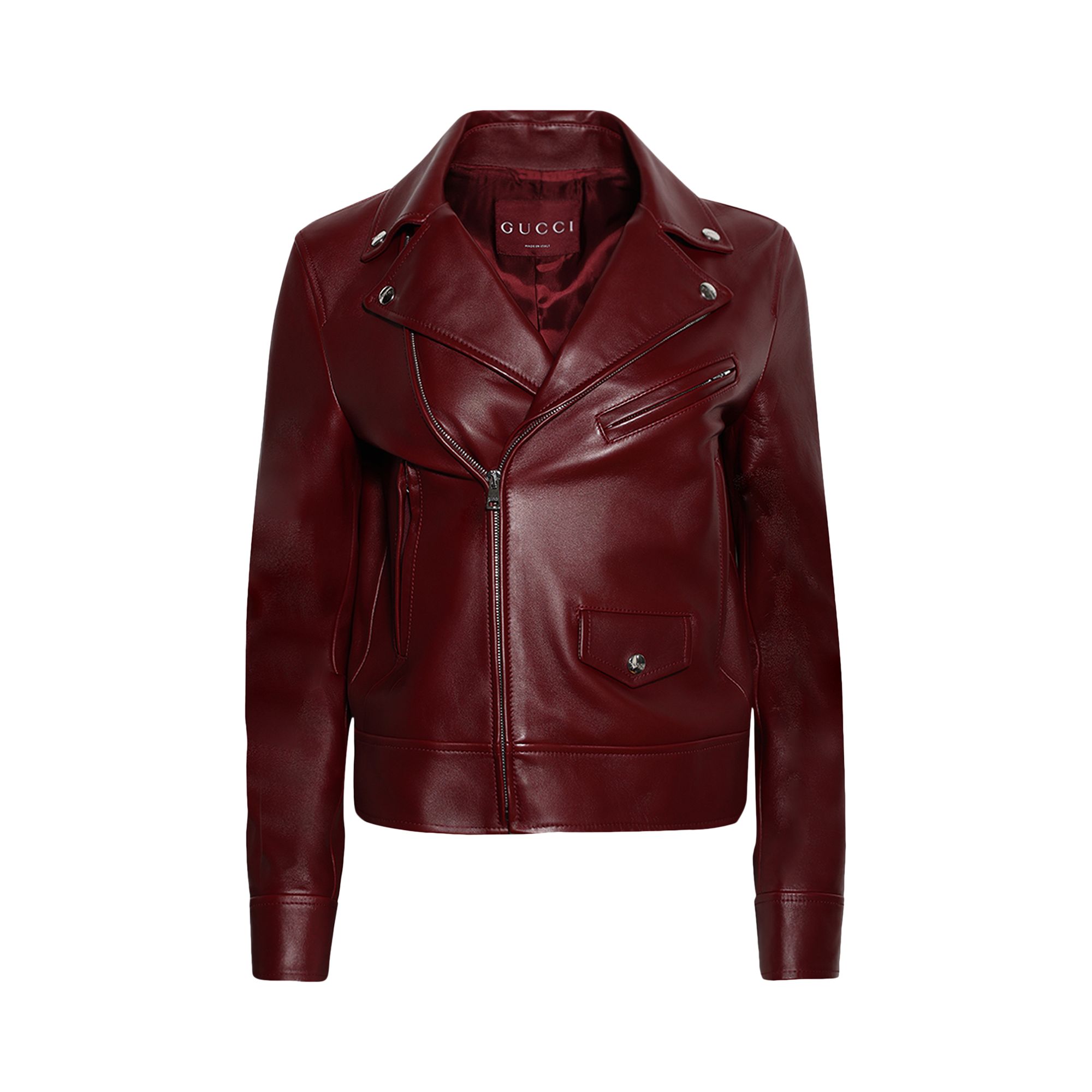 Pre-owned Gucci Leather Biker Jacket 'rosso Ancora Red' | Women's Size 40