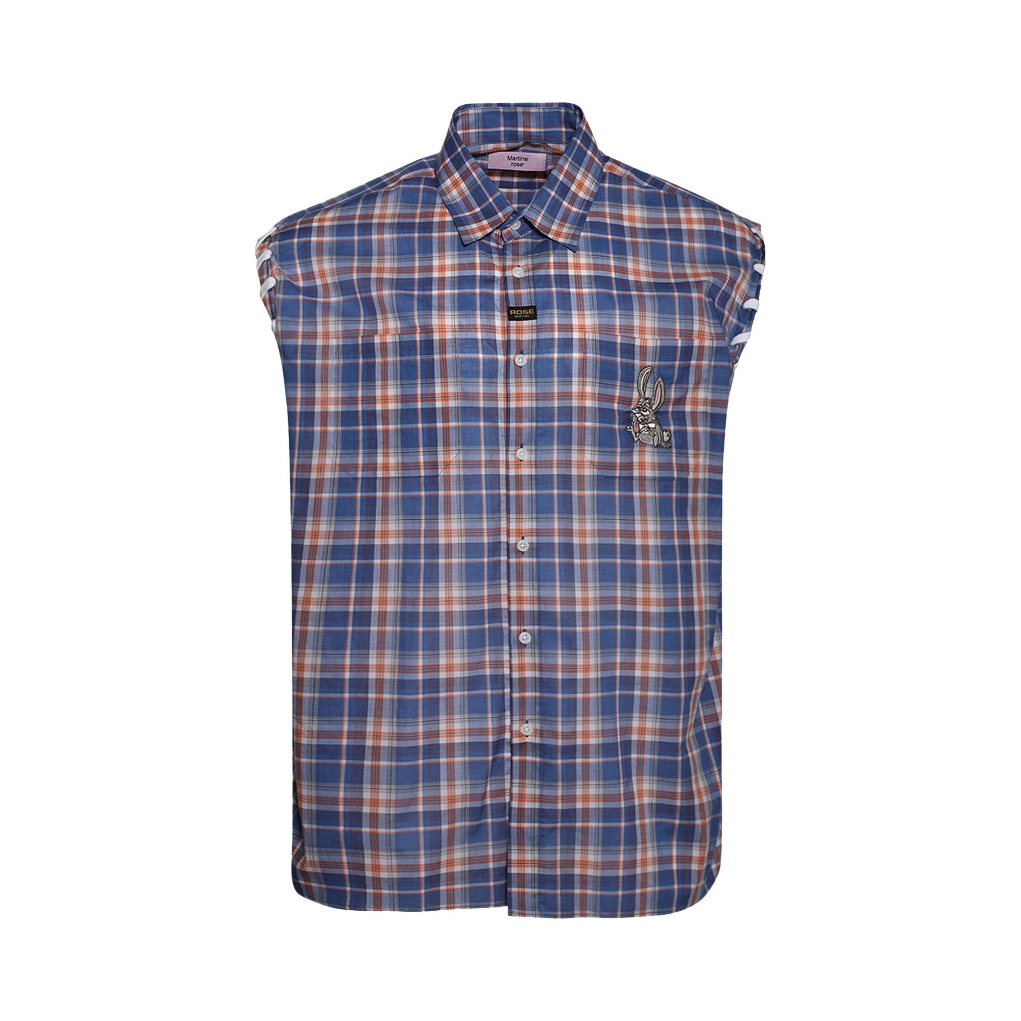 Pre-owned Martine Rose Laced Sleeve Overshirt 'blue/red' | Men's Size S
