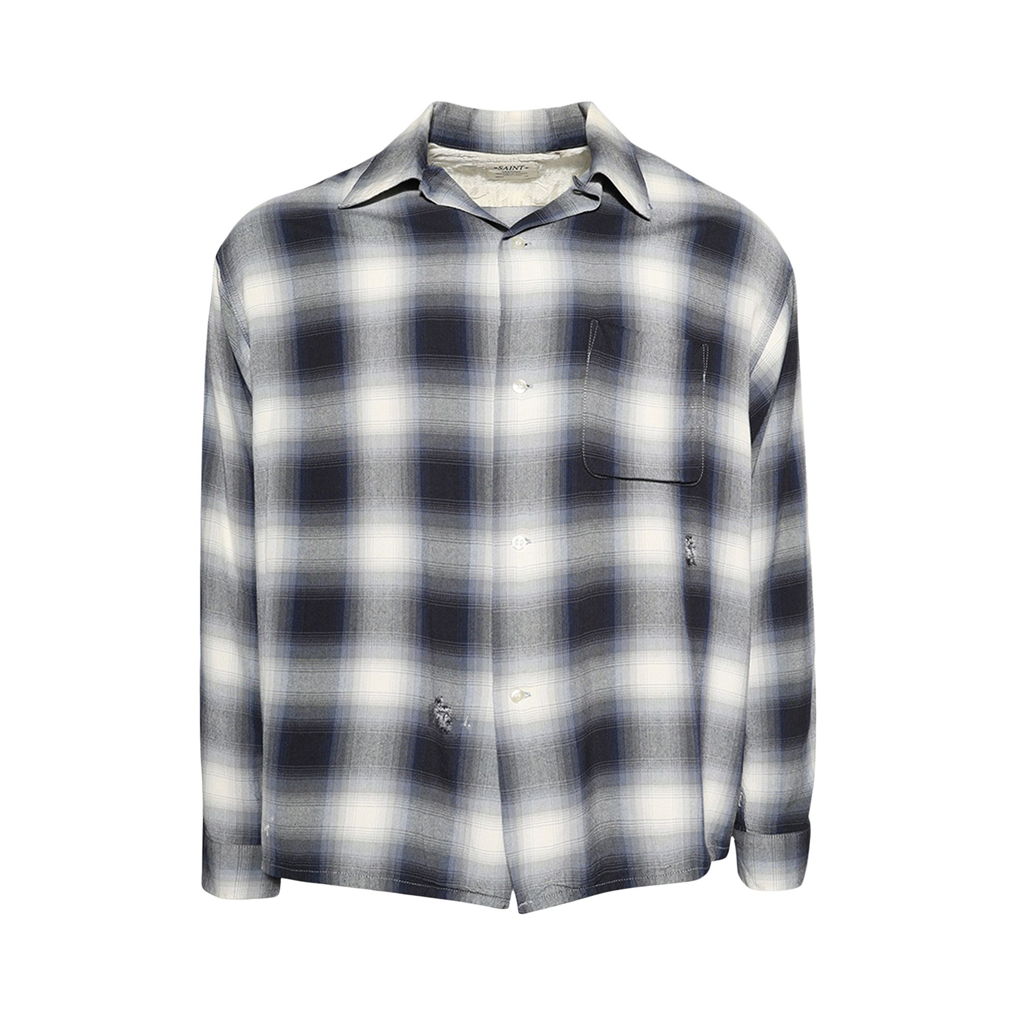 Pre-owned Saint Mxxxxxx Check Long-sleeve Shirt 'navy' | Blue | Men's Size L