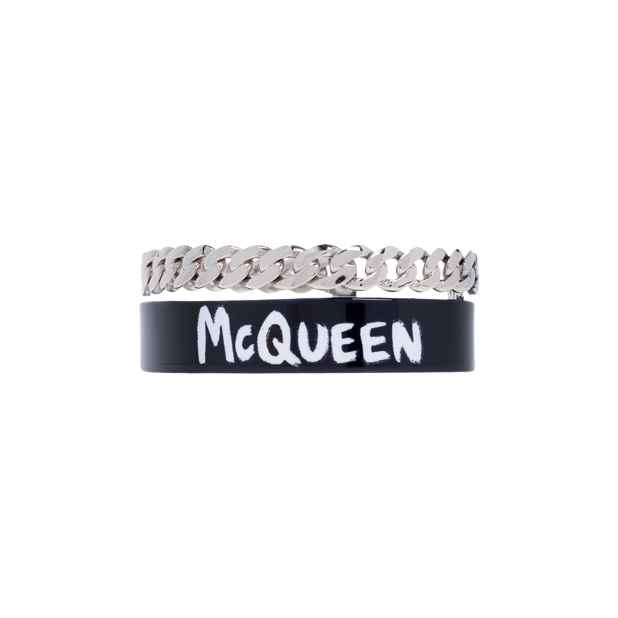 Pre-owned Alexander Mcqueen Graffiti Open Cuff Bracelet 'black/white' | Men's Size S