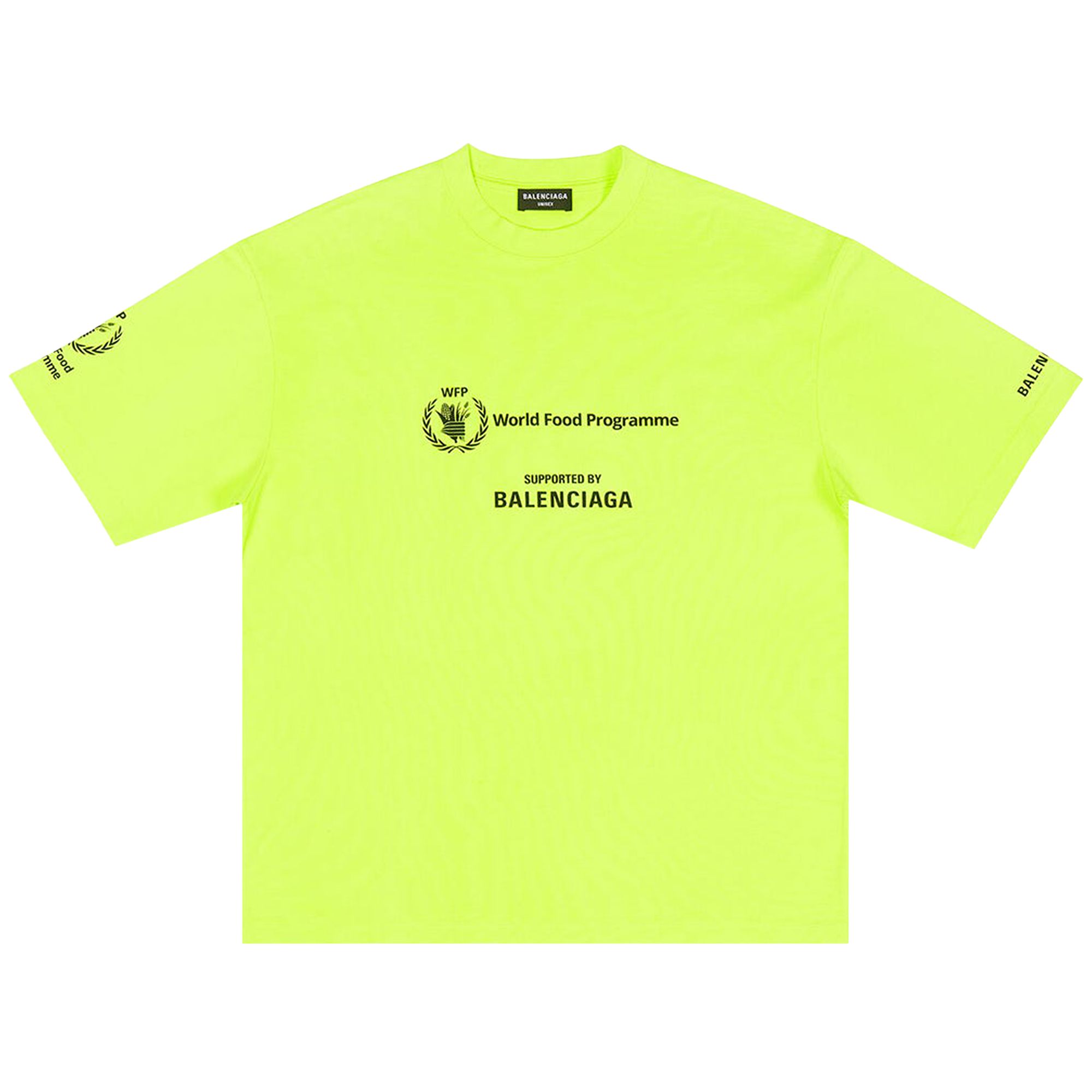 Pre-owned Balenciaga World Food Programme Graphic T-shirt 'fluorescent Yellow/black' | Women's Size Xs