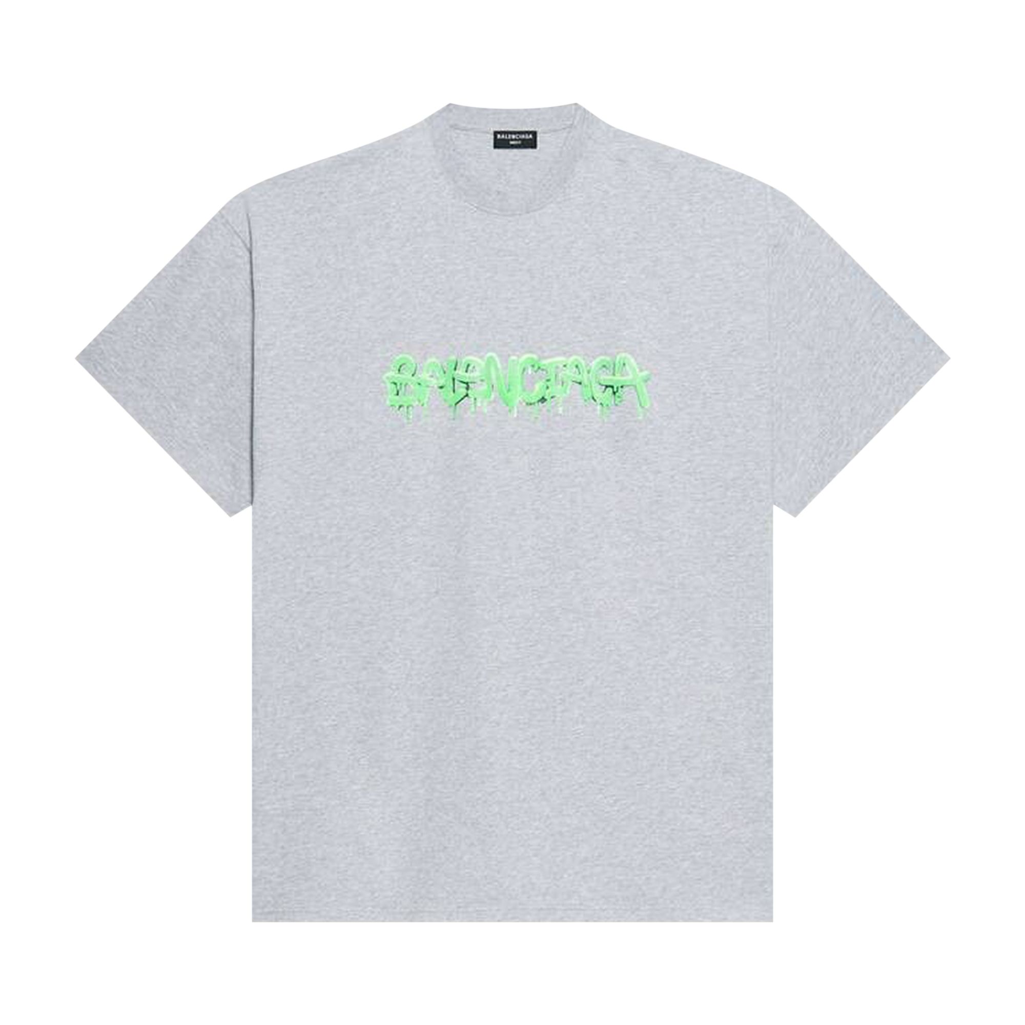 Pre-owned Balenciaga Slime Logo Oversized T-shirt 'heather Grey/slime Green' | Men's Size 4