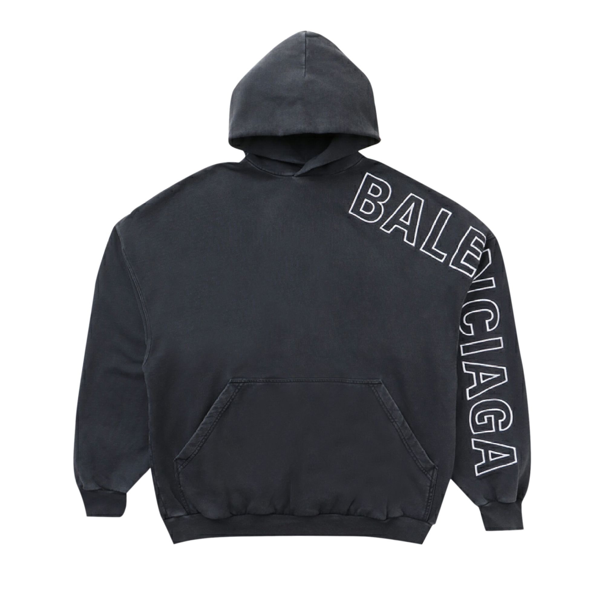 Pre-owned Balenciaga Logo Embroidered Oversized Hoodie 'washed Black/white' | Men's Size 2