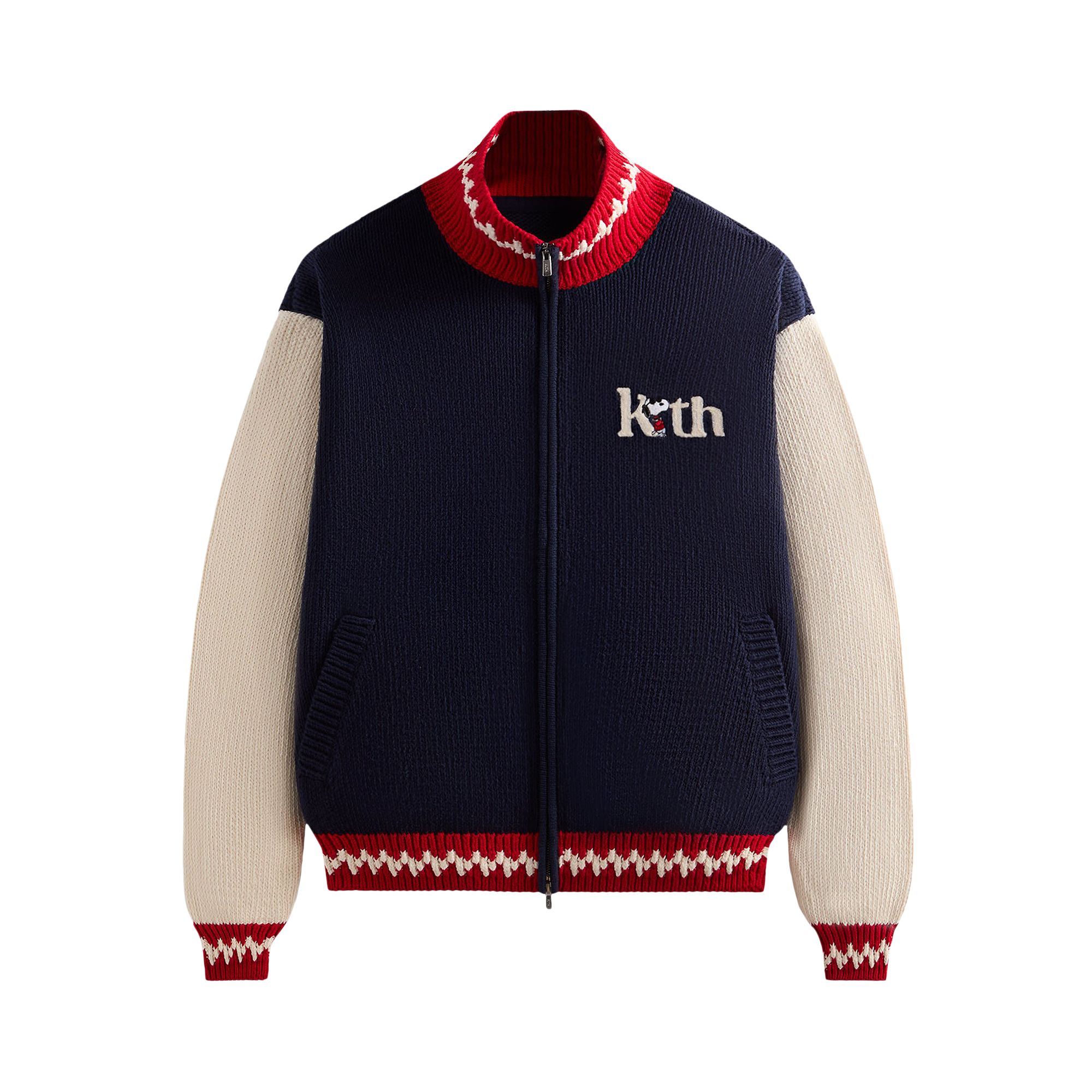 Pre-owned Kith For Peanuts Globe Wyona Full Zip Sweater 'nocturnal' | Blue | Men's Size Xxl