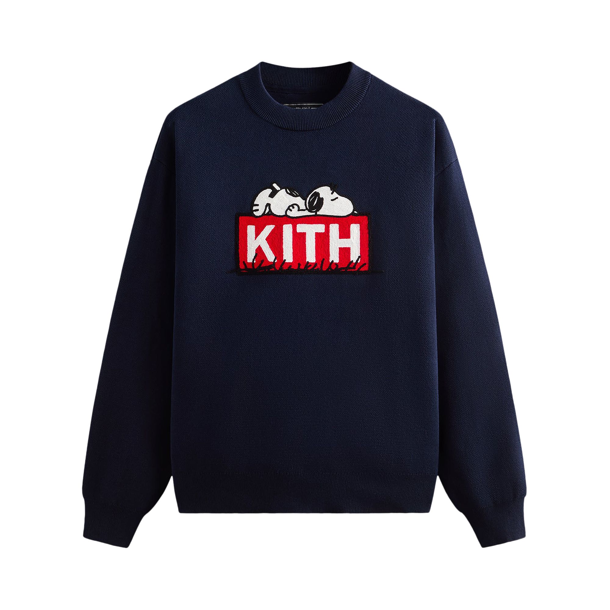 Pre-owned Kith For Peanuts Doghouse Classic Logo Crewneck Sweater 'nocturnal' | Blue | Men's Size S