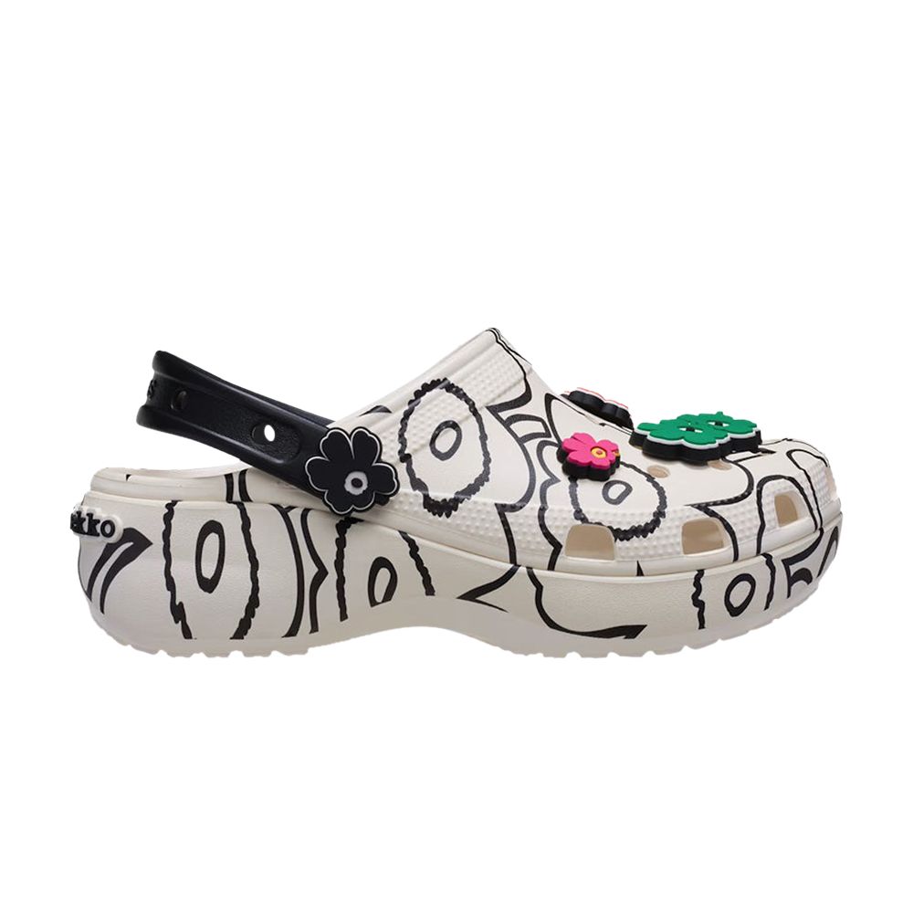 Pre-owned Crocs Marimekko X Wmns Classic Platform Clog 'unikko Print' | White | Women's Size 8