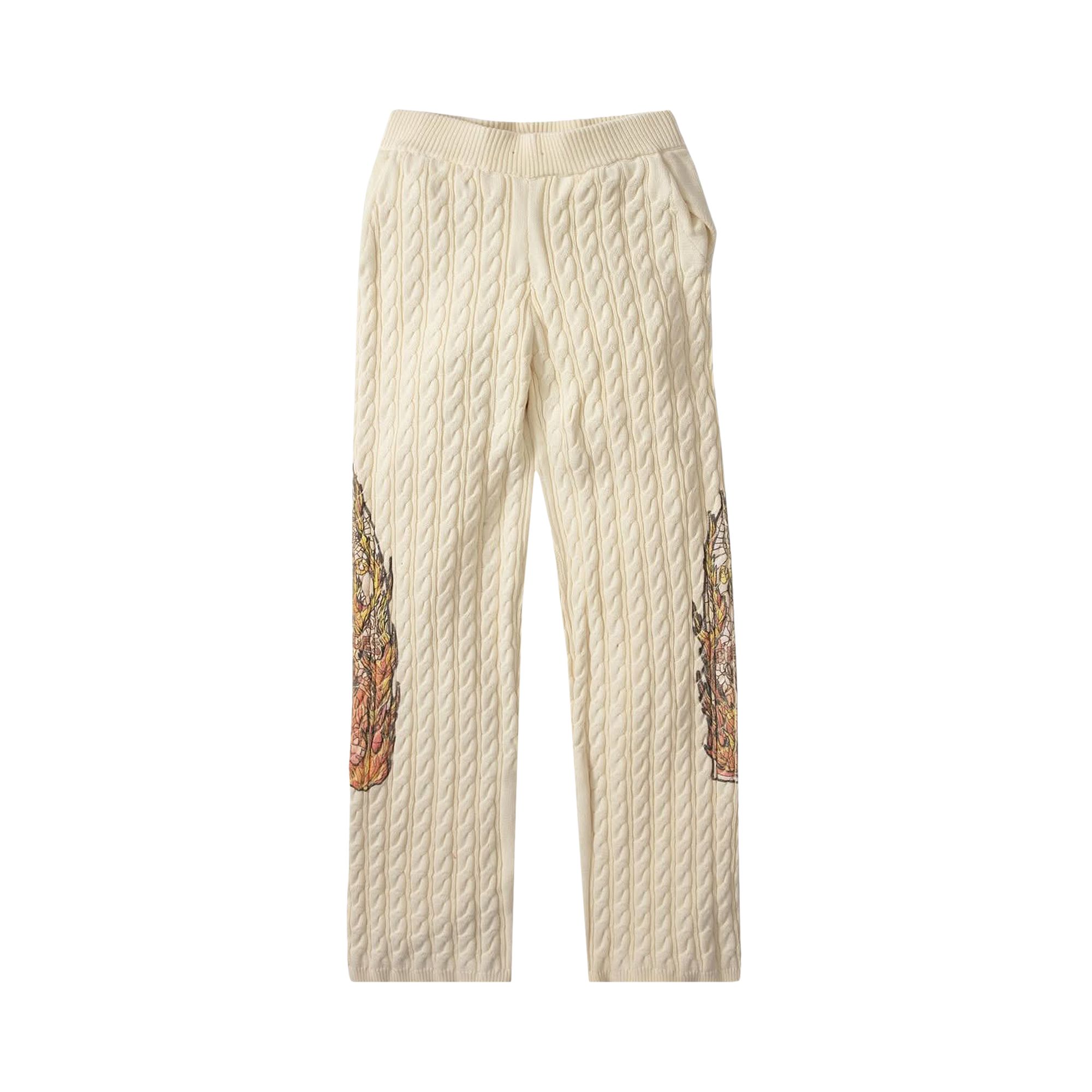 Pre-owned Who Decides War Flame Glass Cable Knit Lounge Pants 'cream' | Men's Size 36