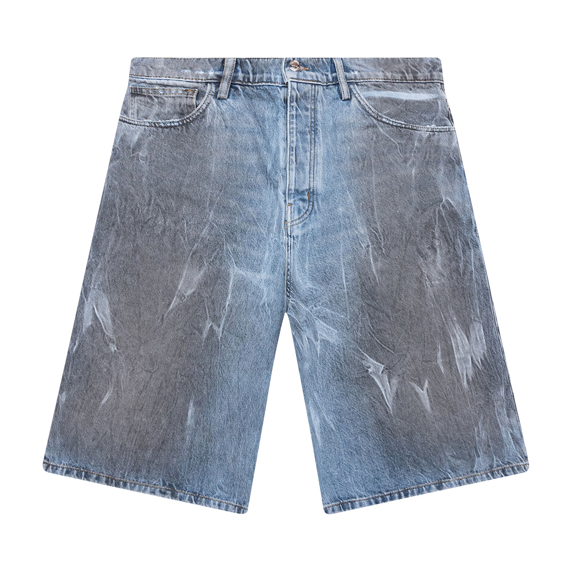 Pre-owned Nahmias Thrashed Baggy 5 Pocket Shorts 'light Wash' | Blue | Men's Size 36