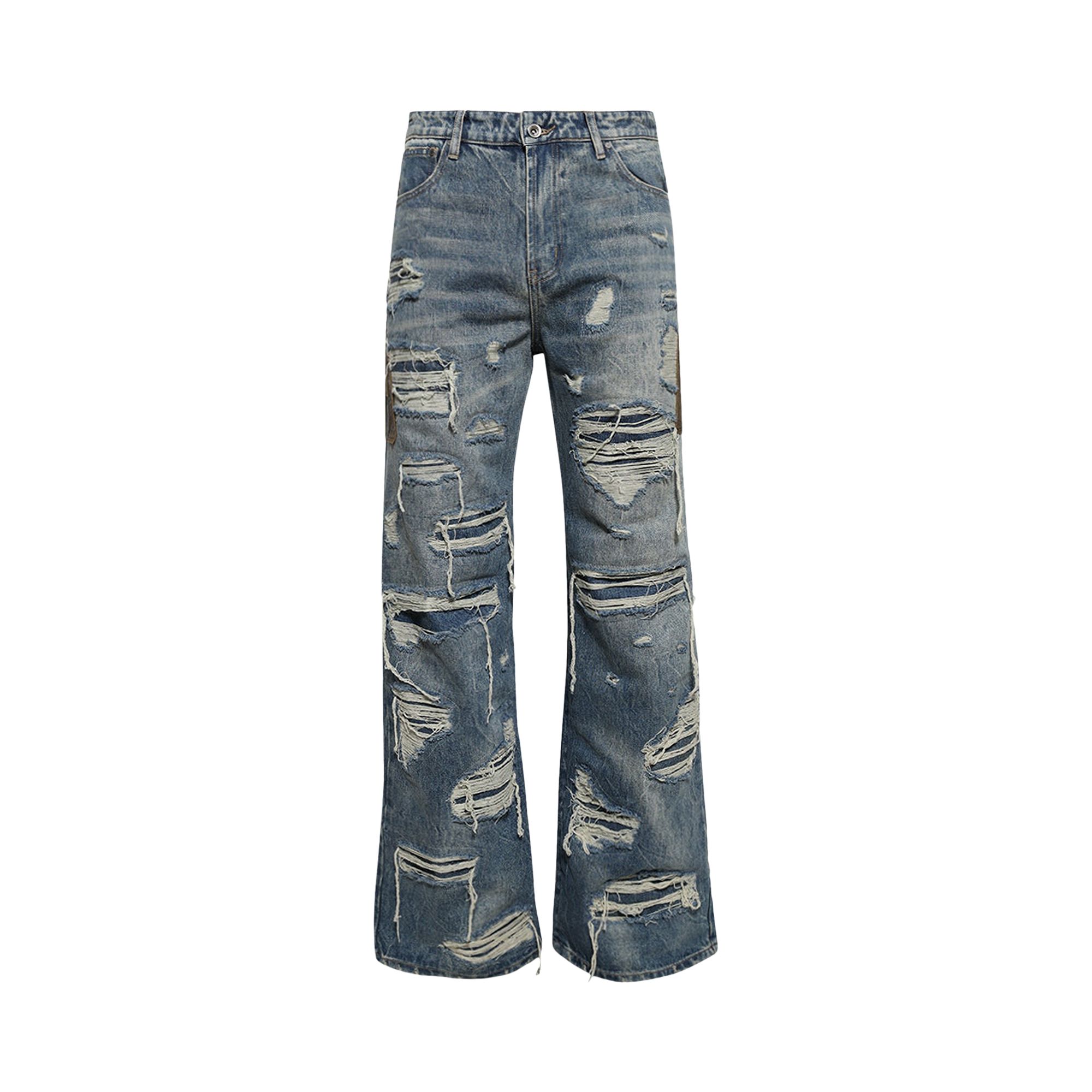 Pre-owned Who Decides War Side Patch Relaxation Denim Jeans 'blue' | Men's Size 32