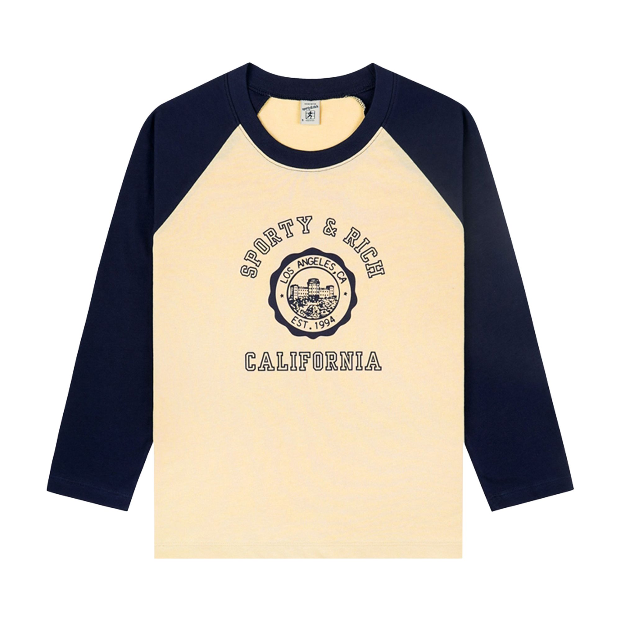 Pre-owned Sporty And Rich Sporty & Rich California Emblem Baseball Tee 'almond/dark Navy' | Brown | Women's Size S