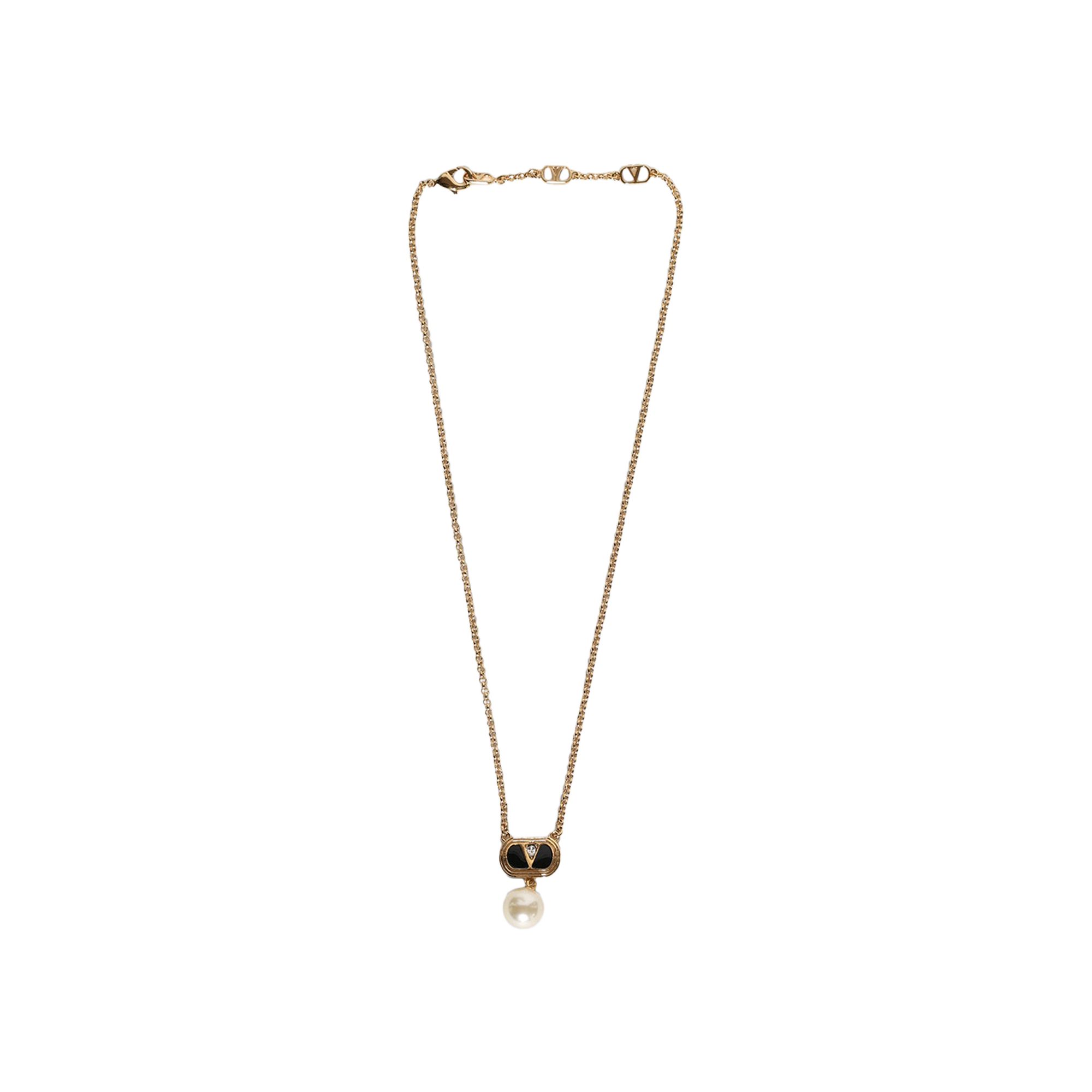 Pre-owned Valentino Garavani Valentino Ovalette Vlogo Signature Necklace 'oro/black/crystal/cream' | Multi-color | Men's Size One