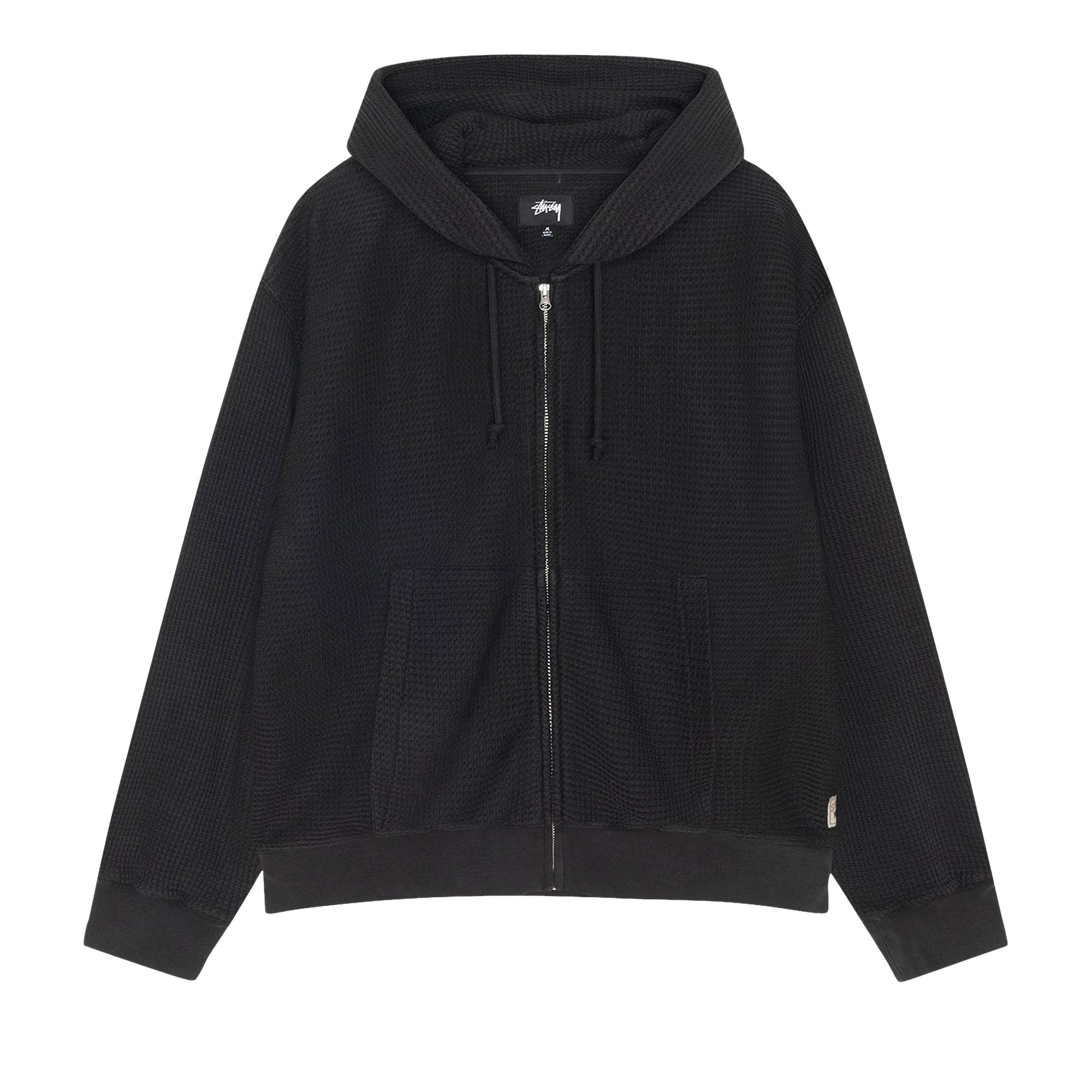 Pre-owned Stussy Double Layer Waffle Zip Hoodie 'black' | Men's Size M