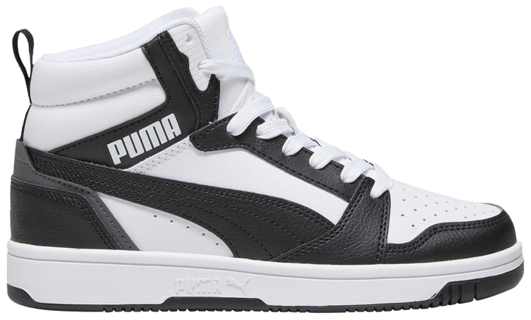 Puma Rebound V6 Mid Big Kid Black White Shadow Grey