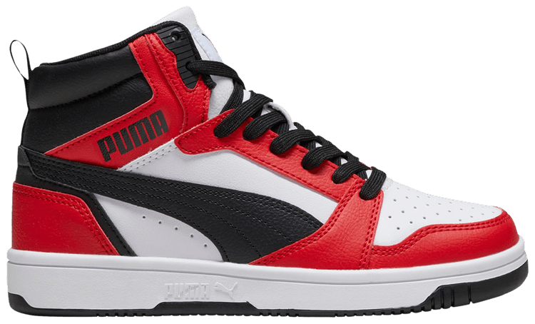 Puma Rebound V6 Mid Big Kid White Black For All Time Red