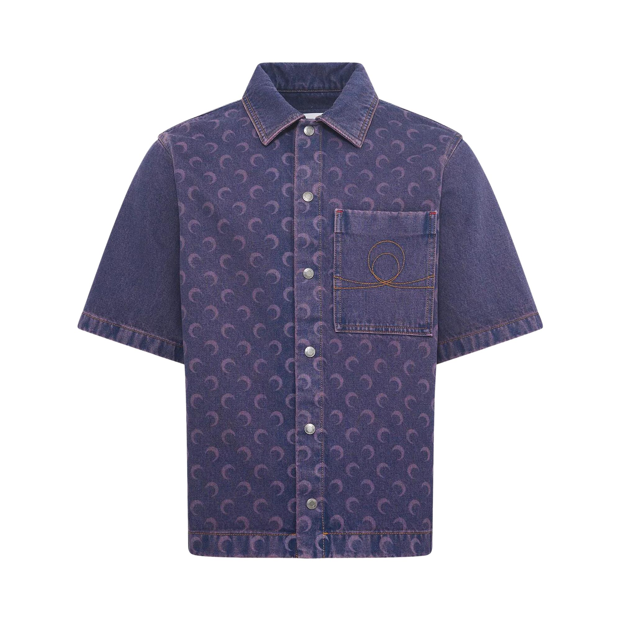 Pre-owned Marine Serre Moon Laser Denim Workwear Shirt 'lavender' | Purple | Men's Size 50