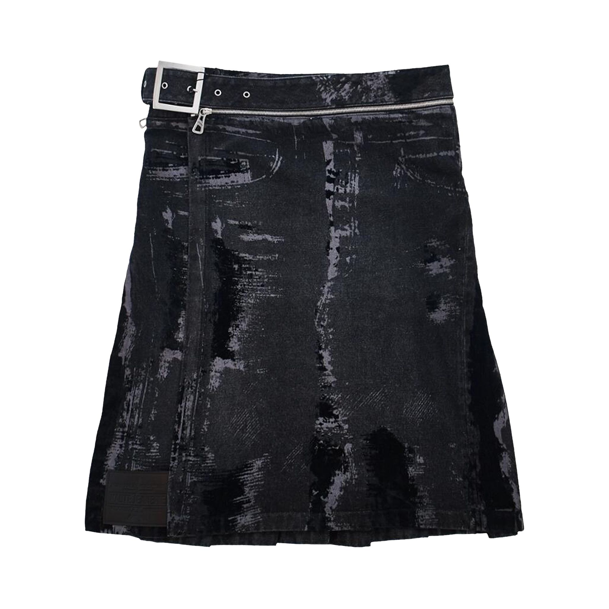 Pre-owned Jean Paul Gaultier Flocked Denim Kilt 'black' | Women's Size 38