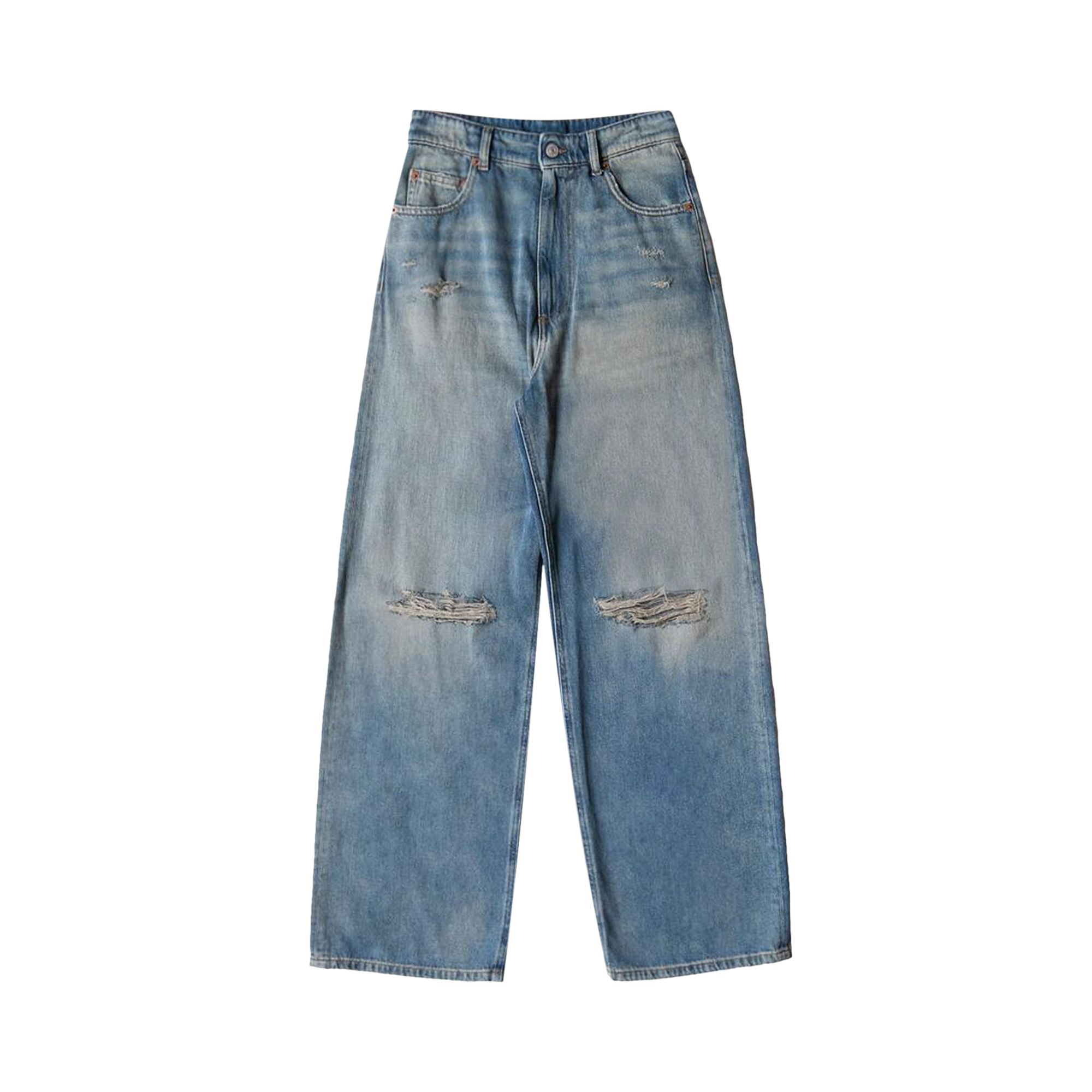 Pre-owned Mm6 Maison Margiela Regular Leg Jeans With Knee Slash 'blue' | Men's Size 34