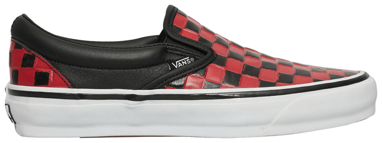 Vans Classic Slip On 98 Vibram Leather Checkerboard   Black Racing Red
