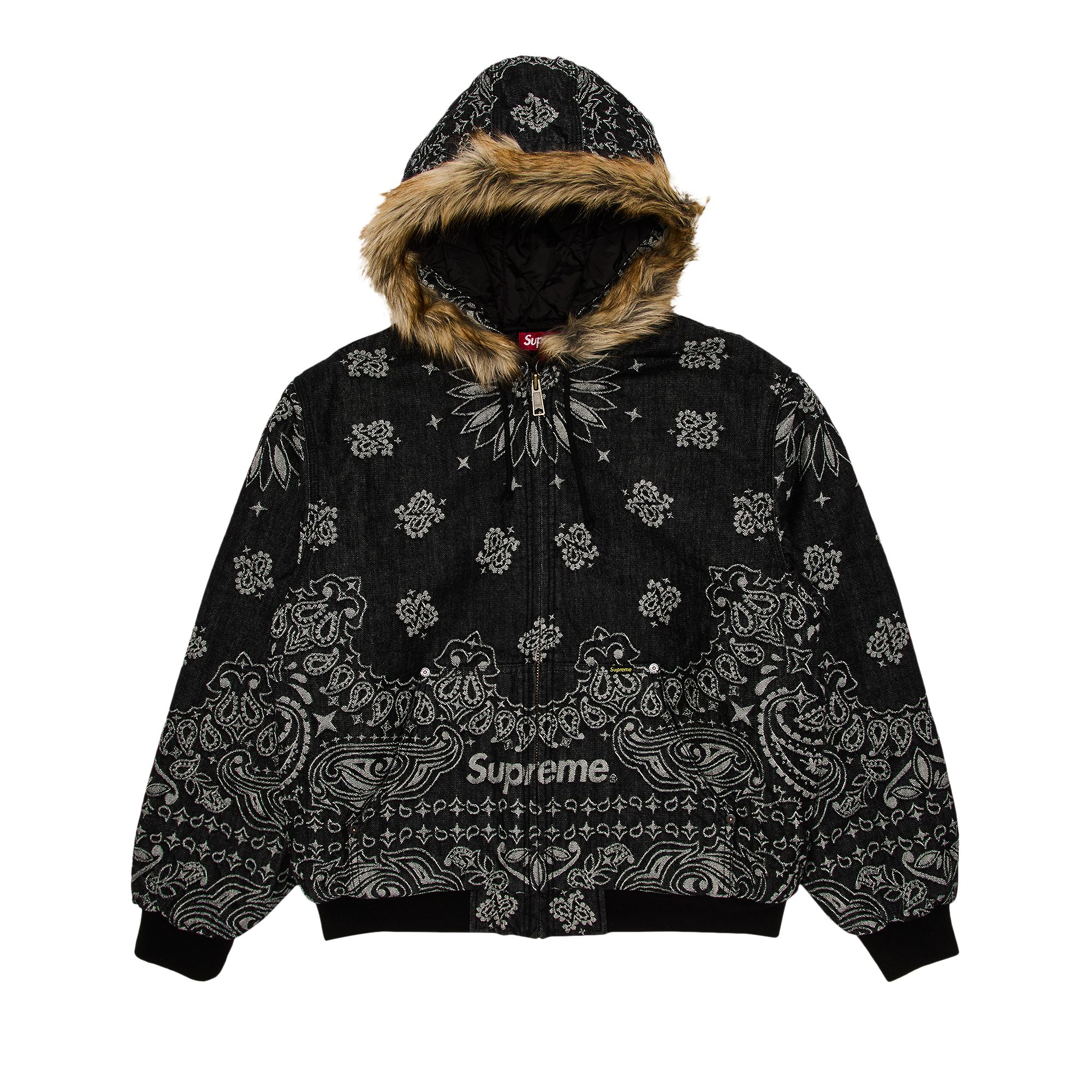 Pre-owned Supreme Bandana Jacquard Denim Hooded Work Jacket 'black' | Men's Size M