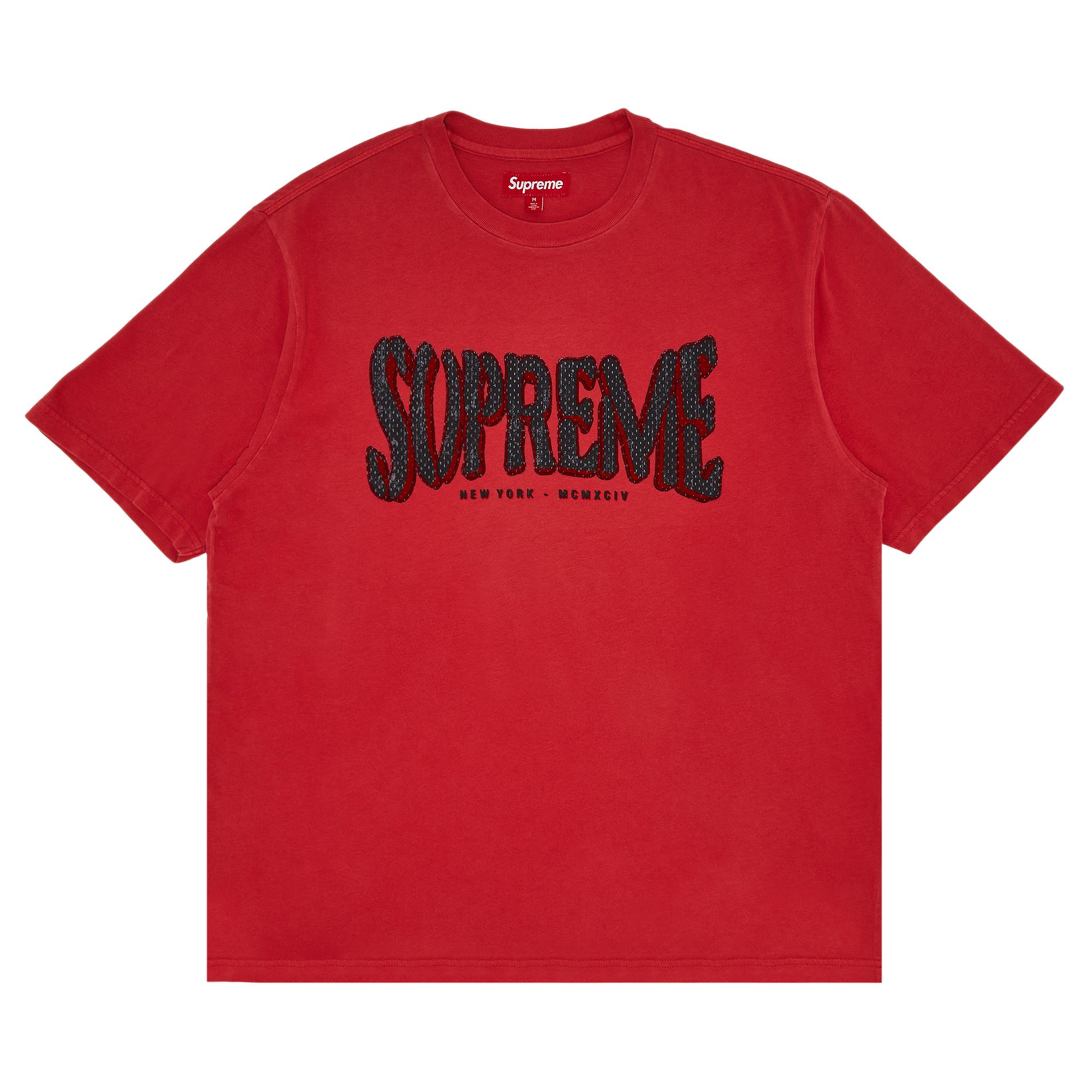 Pre-owned Supreme Flocked Washed Short-sleeve Top 'red' | Men's Size Xl
