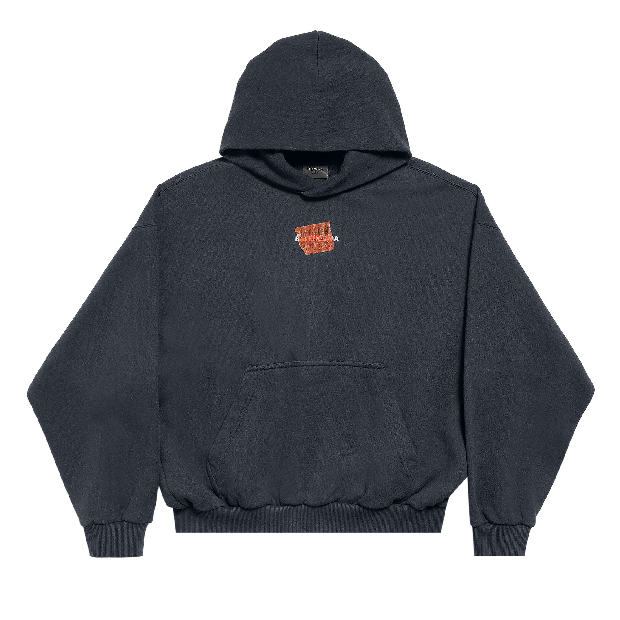 Pre-owned Balenciaga Taped Back Hoodie 'faded Black/white/red' | Men's Size Xxl